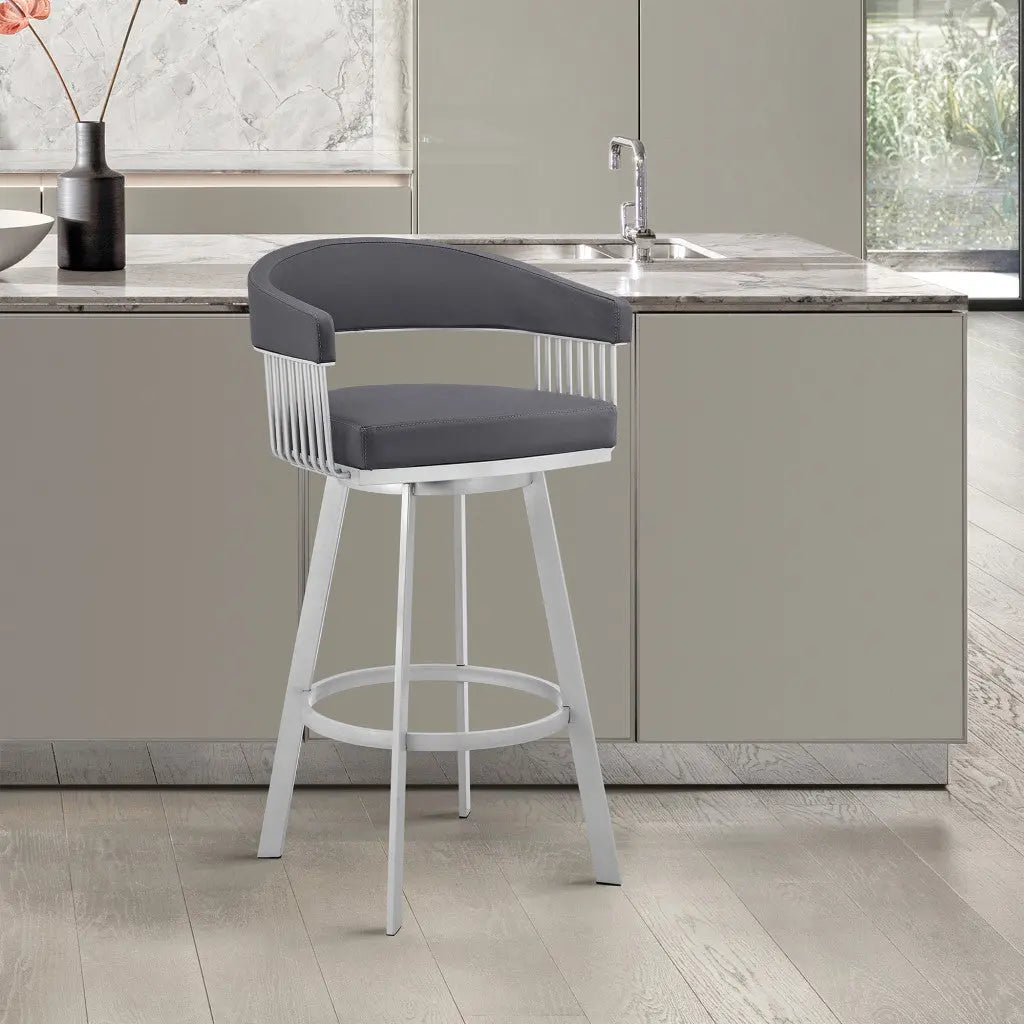 25" Slate Gray And Silver Iron Swivel Low Back Counter Height Bar Chair Homeroots Living Room