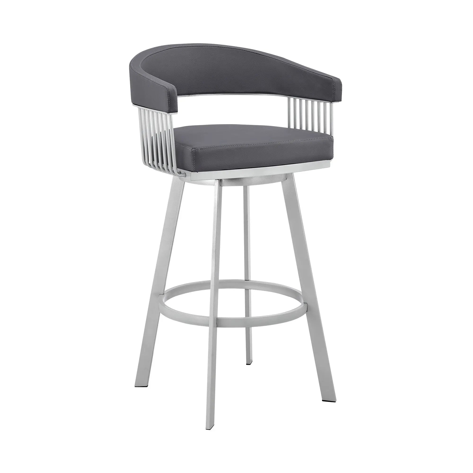 25" Slate Gray And Silver Iron Swivel Low Back Counter Height Bar Chair Homeroots Living Room