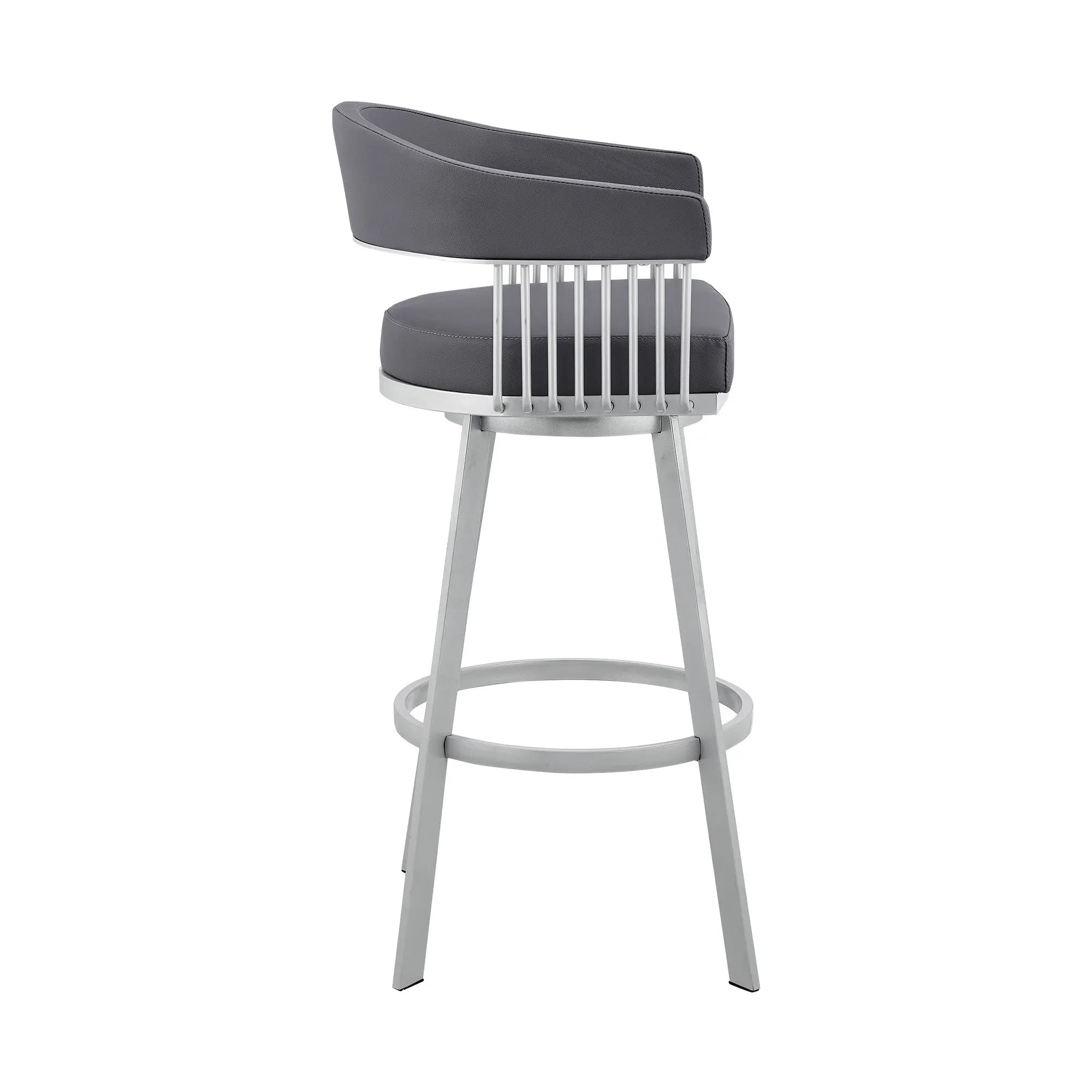 25" Slate Gray And Silver Iron Swivel Low Back Counter Height Bar Chair Homeroots Living Room