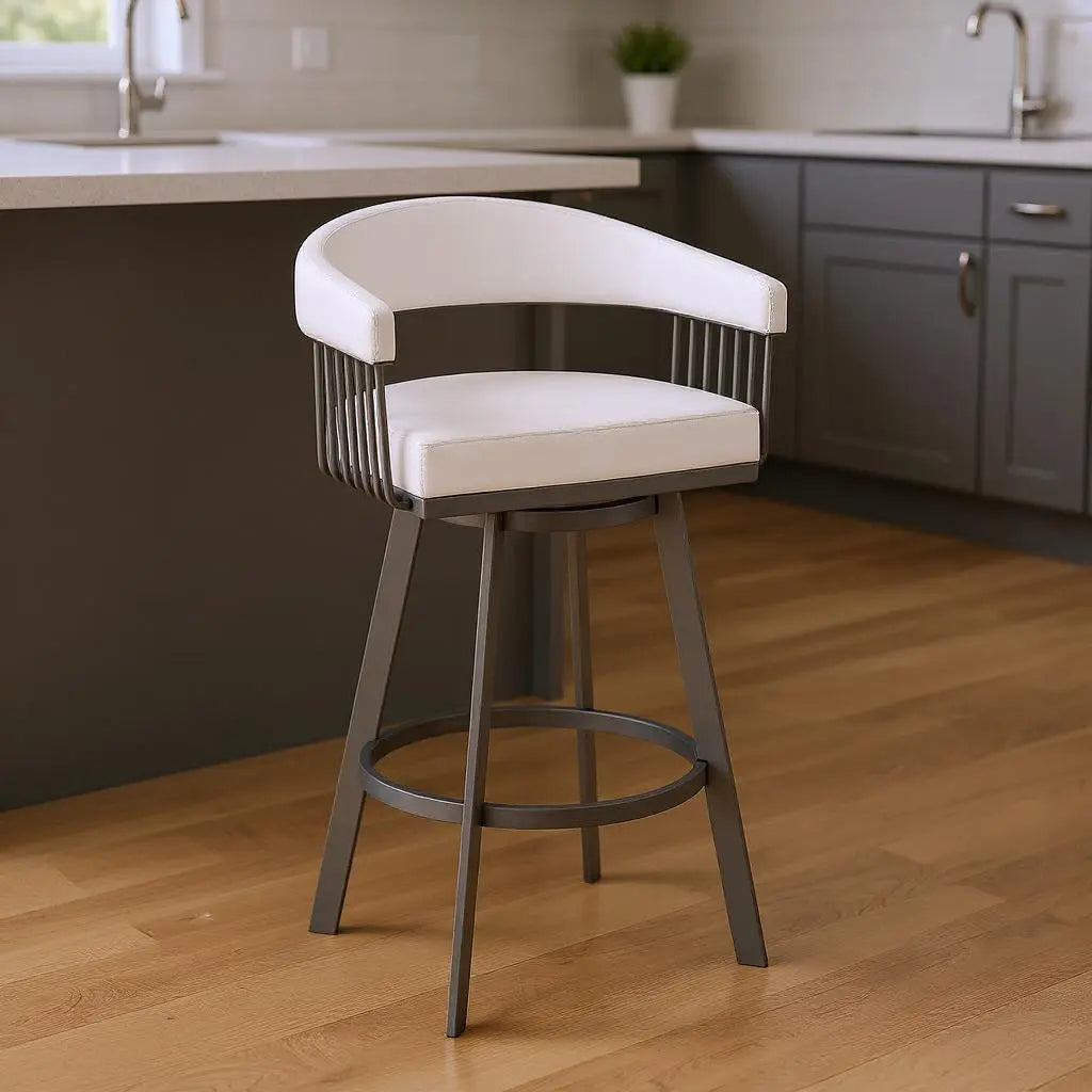 25" White And Silver Iron Swivel Backless Counter Height Bar Chair Homeroots Living Room