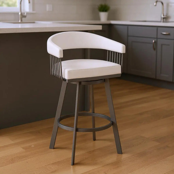 25" White And Silver Iron Swivel Backless Counter Height Bar Chair Homeroots Living Room