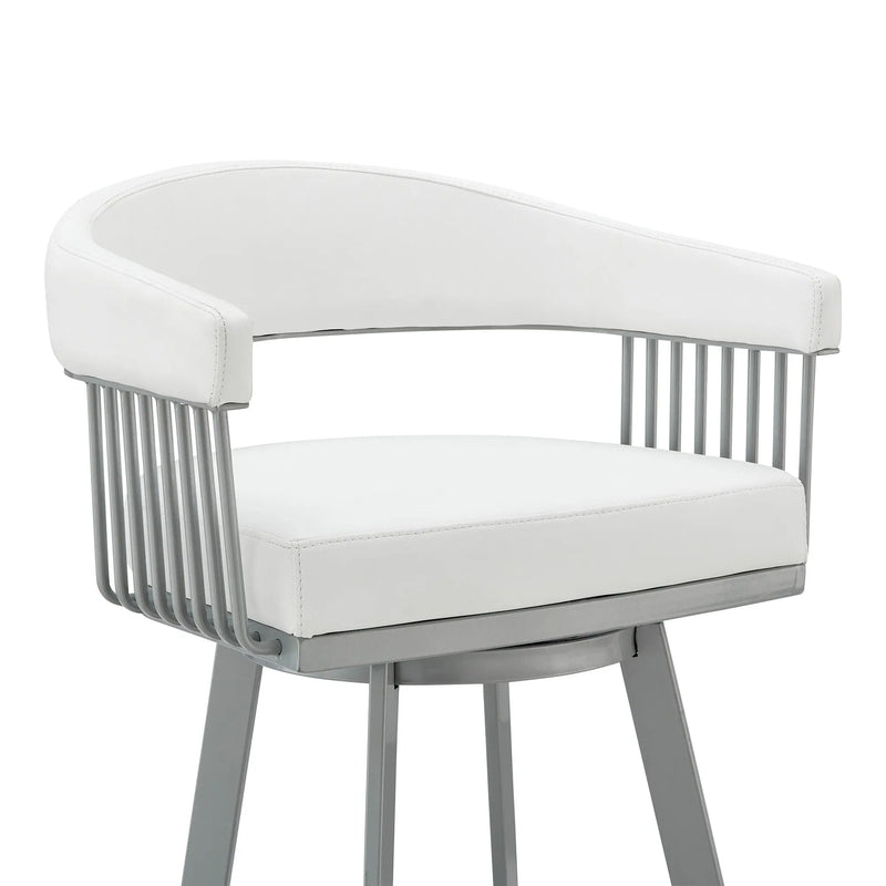 25" White And Silver Iron Swivel Backless Counter Height Bar Chair Homeroots Living Room