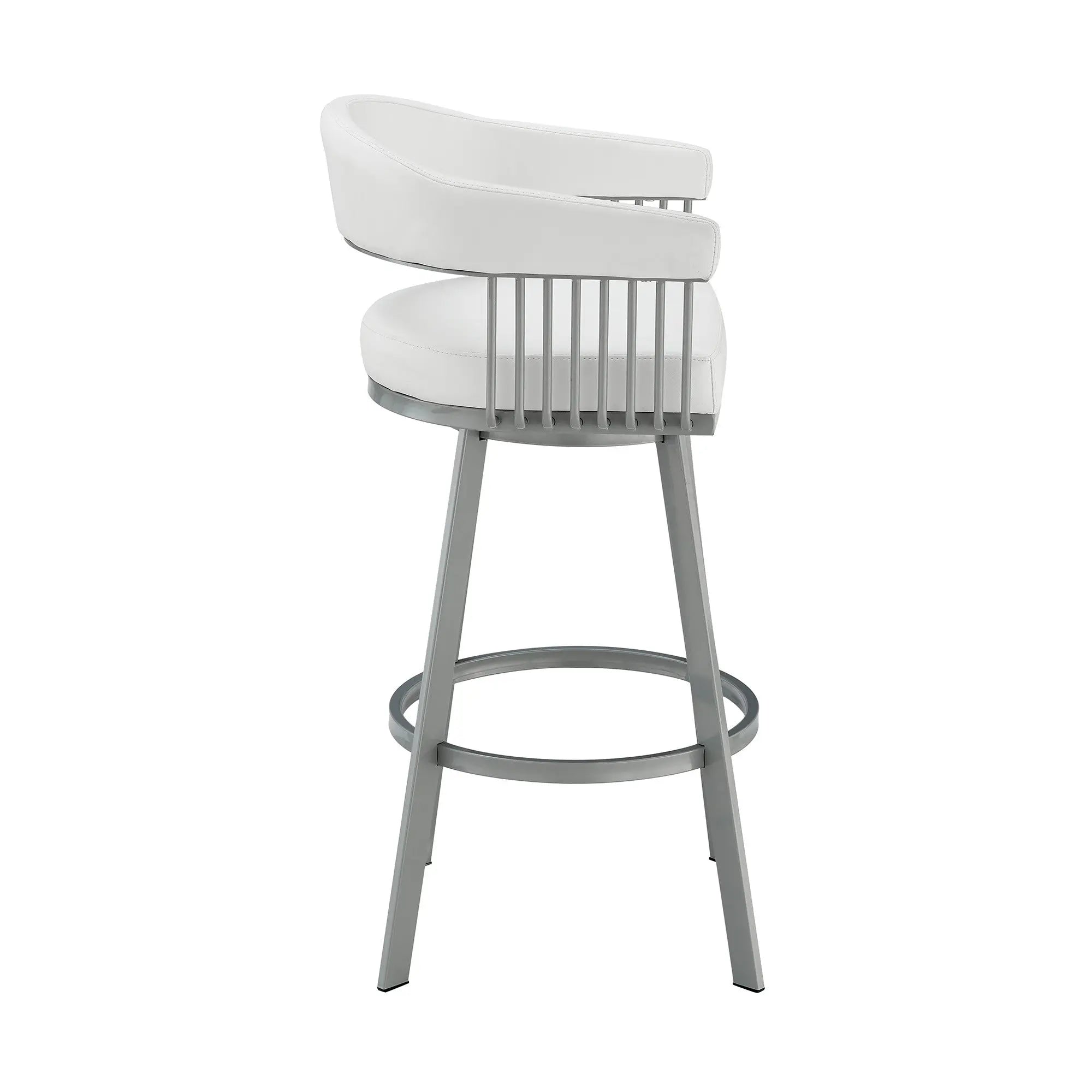 25" White And Silver Iron Swivel Backless Counter Height Bar Chair Homeroots Living Room