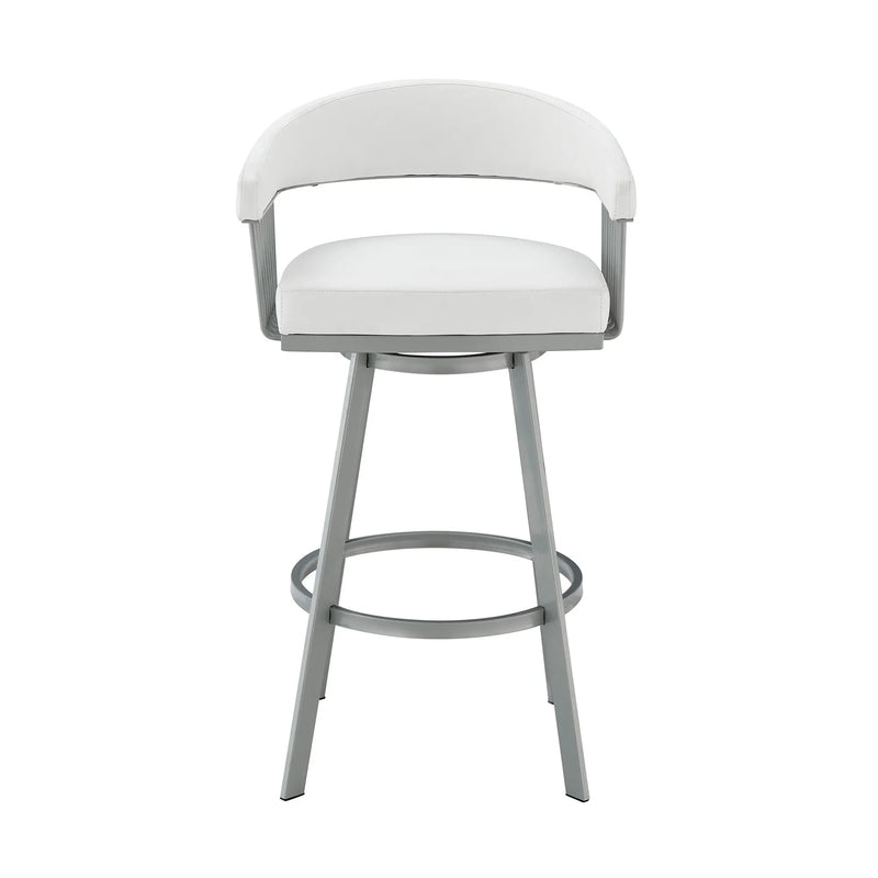 25" White And Silver Iron Swivel Backless Counter Height Bar Chair Homeroots Living Room