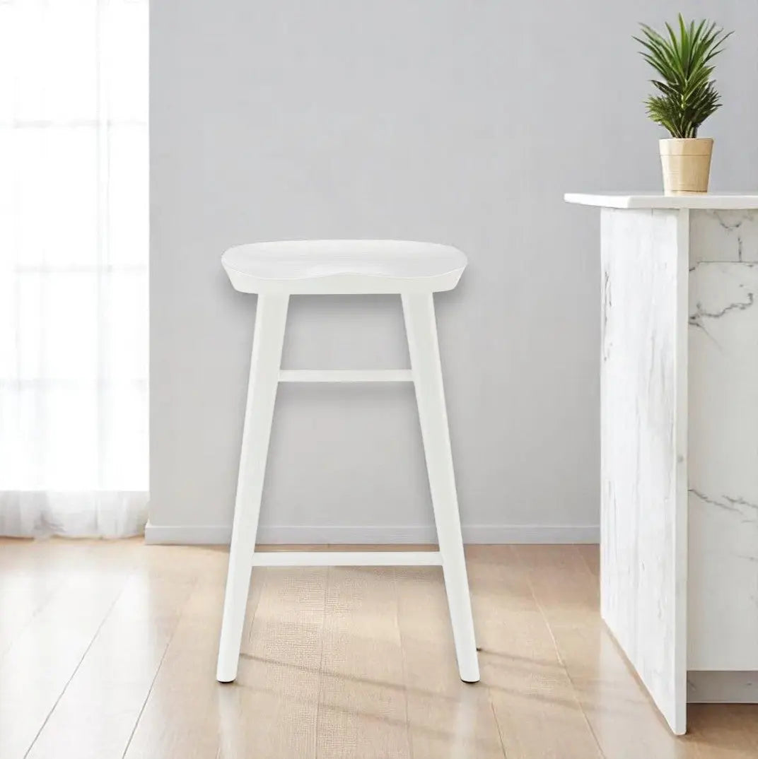 25" White Solid Wood Backless Counter Height Bar Chair Homeroots Living Room