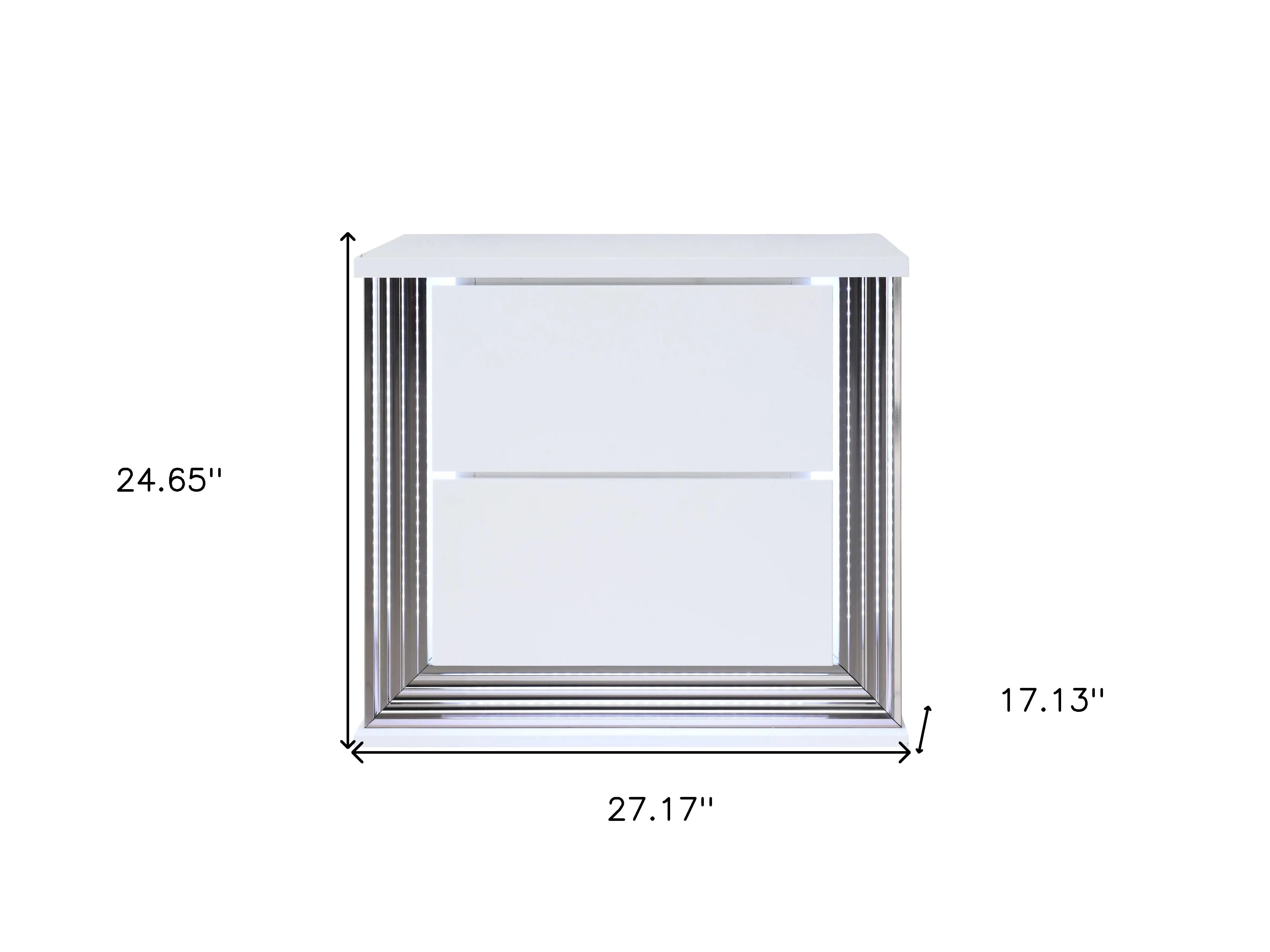 25" White Solid and Manufactured Wood Lighted Two Drawer Nightstand Homeroots Bed & Bath