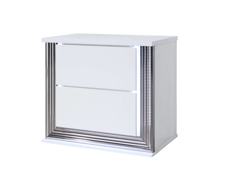 25" White Solid and Manufactured Wood Lighted Two Drawer Nightstand Homeroots Bed & Bath
