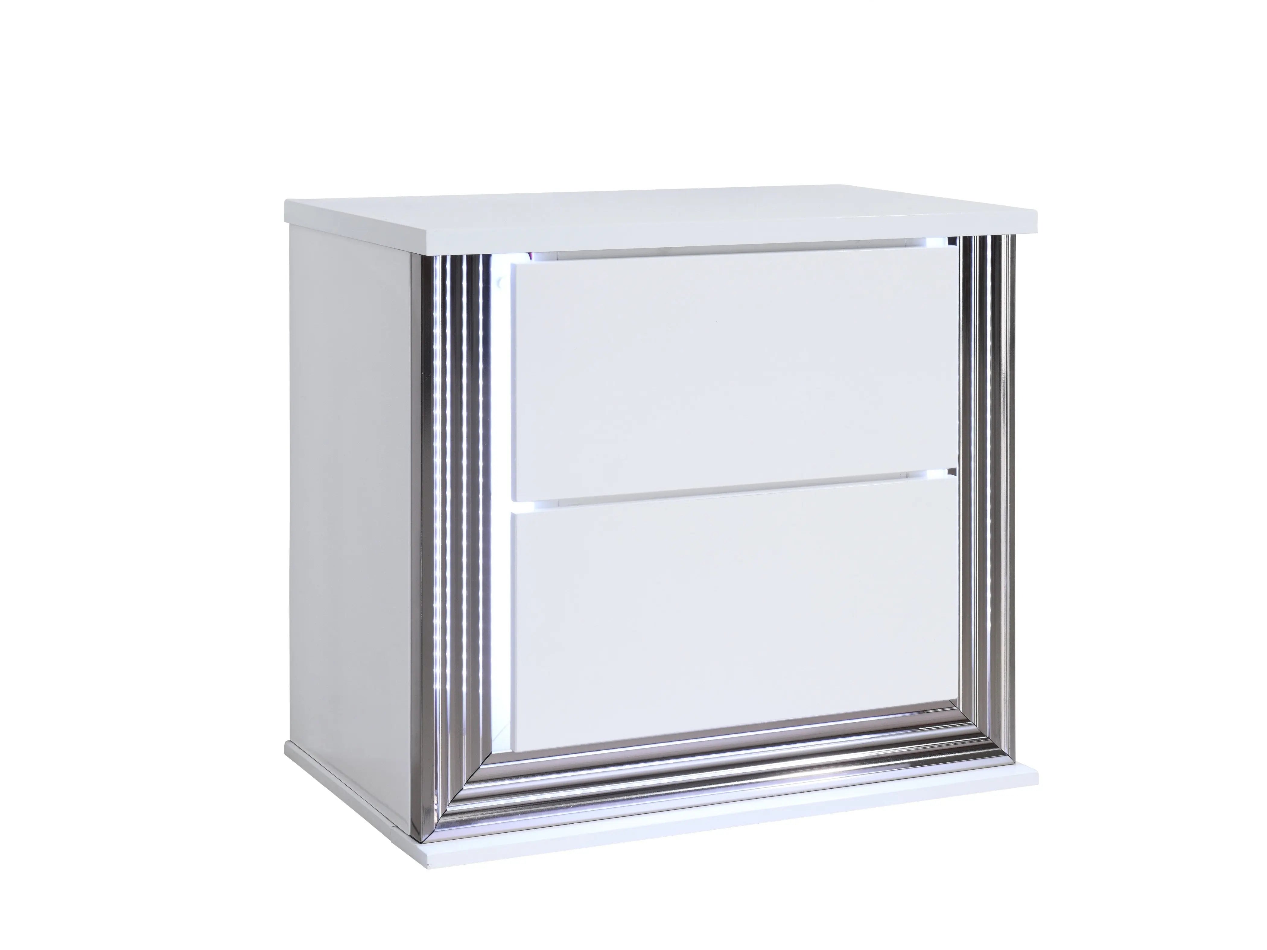 25" White Solid and Manufactured Wood Lighted Two Drawer Nightstand Homeroots Bed & Bath