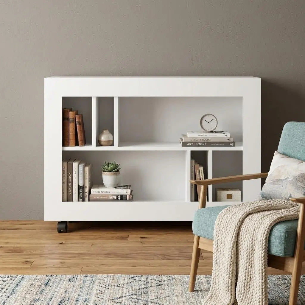 25" White Wood Five Tier Bookcase Homeroots Office