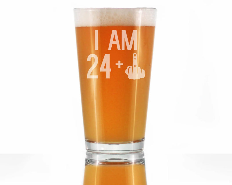 25th Birthday Gifts - 24 Middle Finger Pint Glass for Beer Bevvee