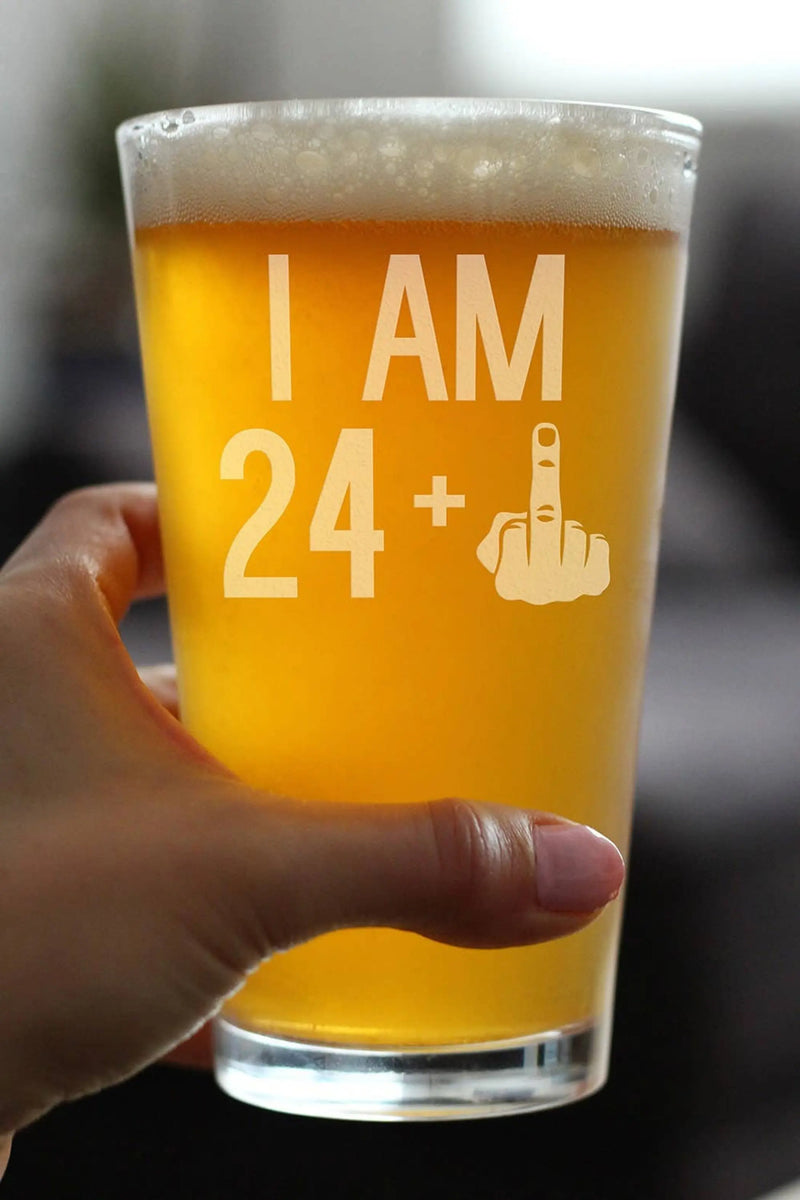 25th Birthday Gifts - 24 Middle Finger Pint Glass for Beer Bevvee