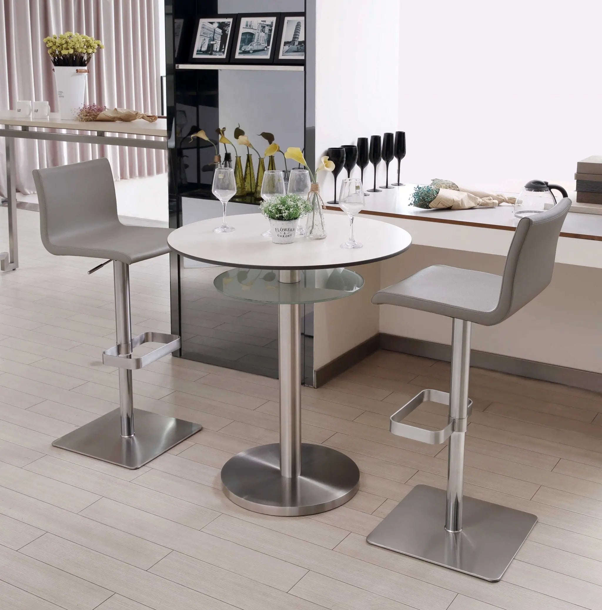 26 " Light Gray And Silver Stainless Steel Counter Height Bar Chair Homeroots Living Room
