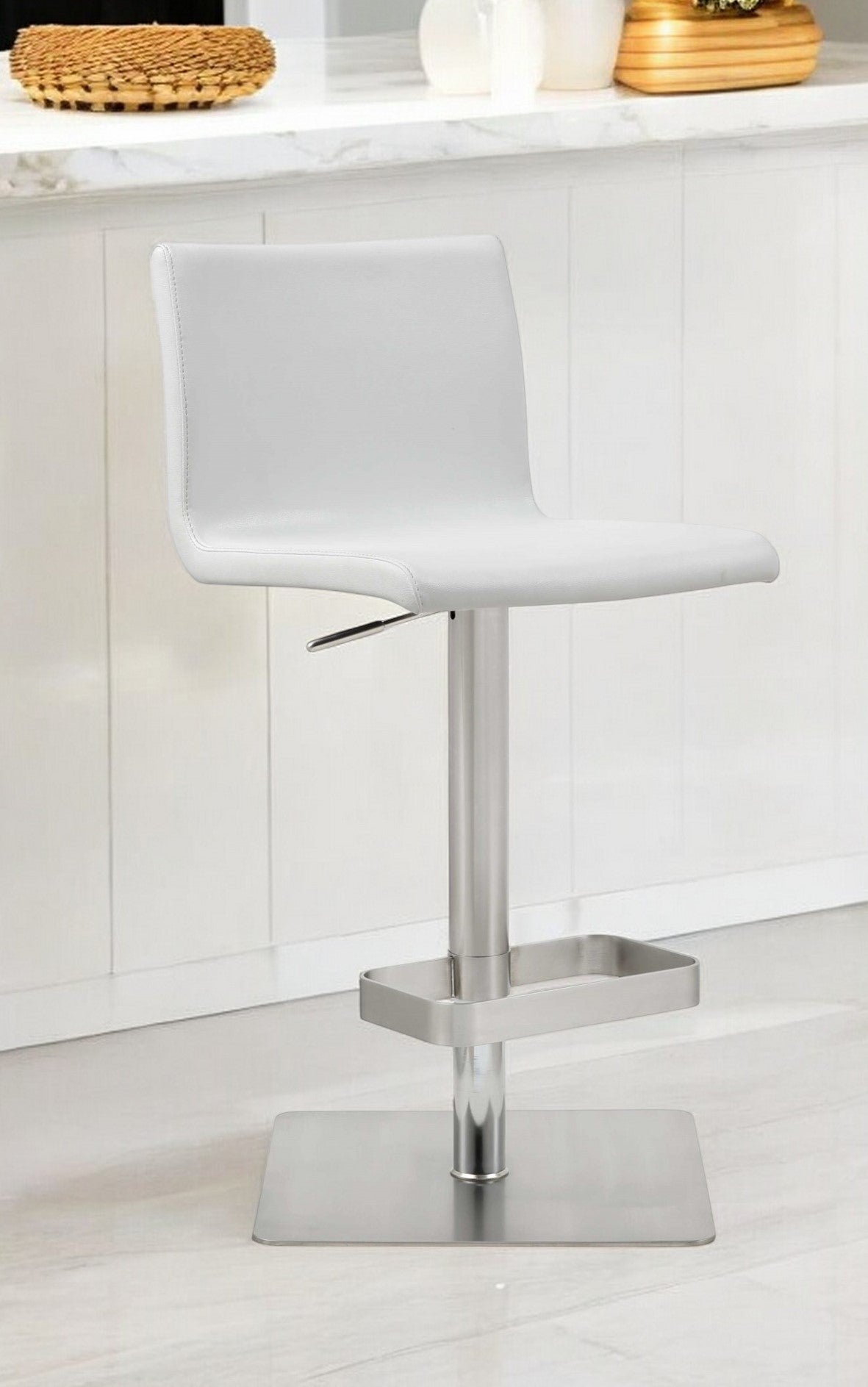 26 " White And Silver Stainless Steel Counter Height Bar Chair - GreatEagleInc