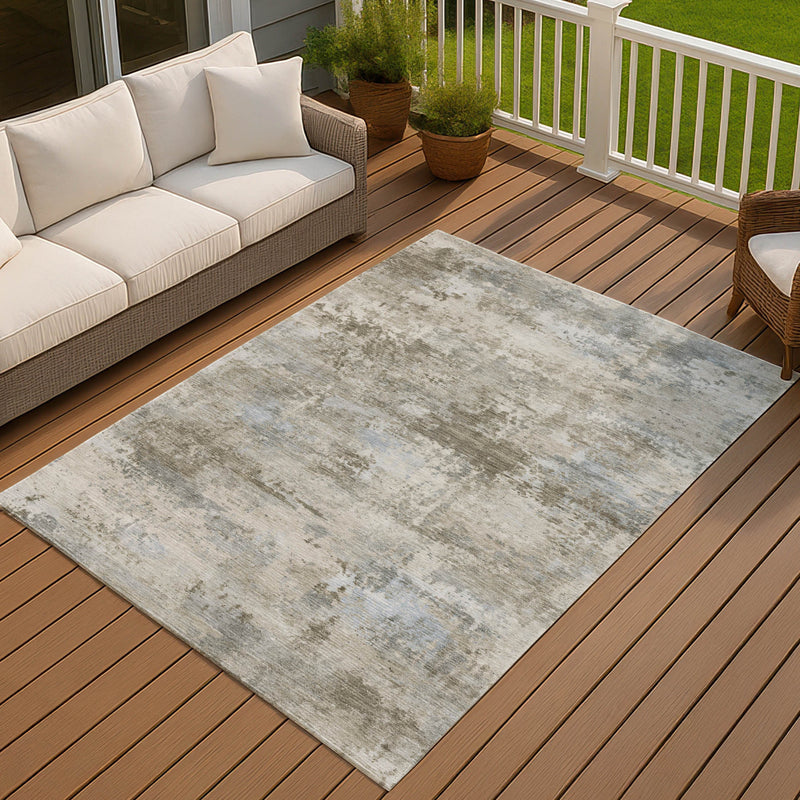 10' X 14' Tan And Beige Abstract Washable Indoor Outdoor Area Rug - GreatEagleInc
