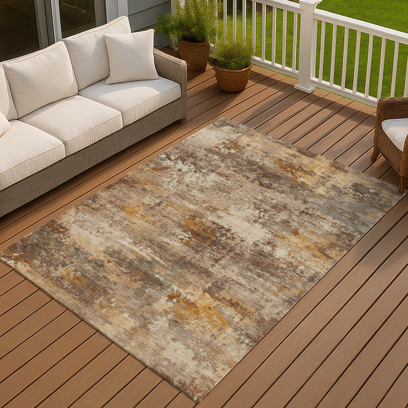 10' X 14' Rust And Beige Abstract Washable Indoor Outdoor Area Rug - GreatEagleInc