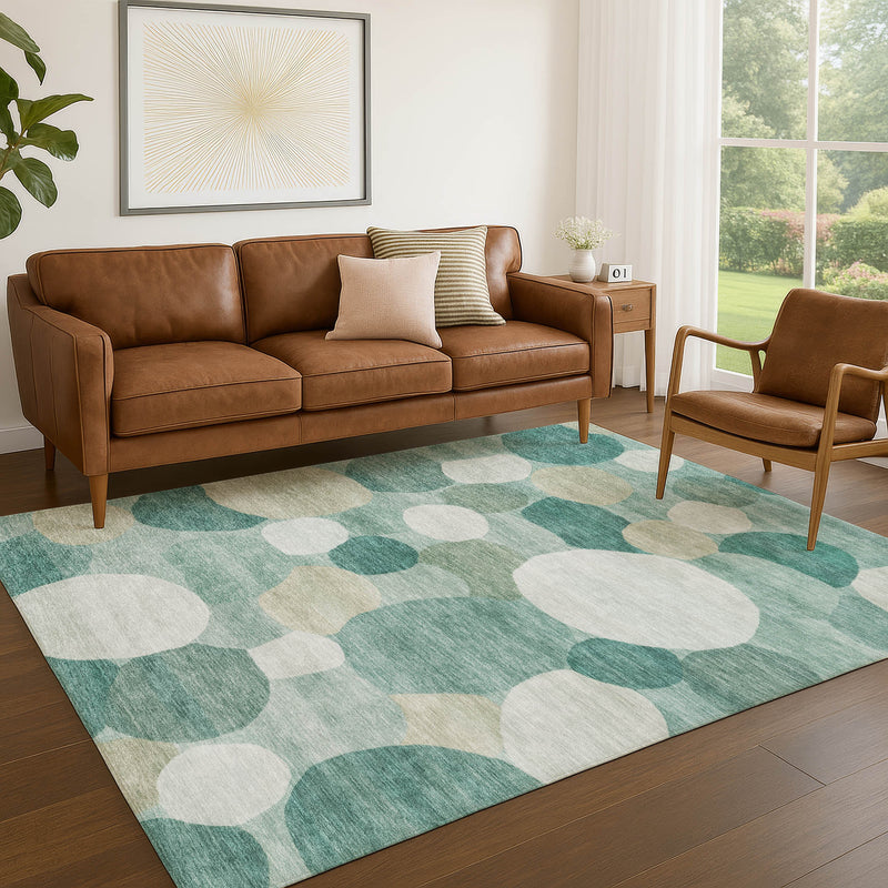10' X 14' Teal Blue And Ivory Geometric Washable Indoor Outdoor Area Rug - GreatEagleInc