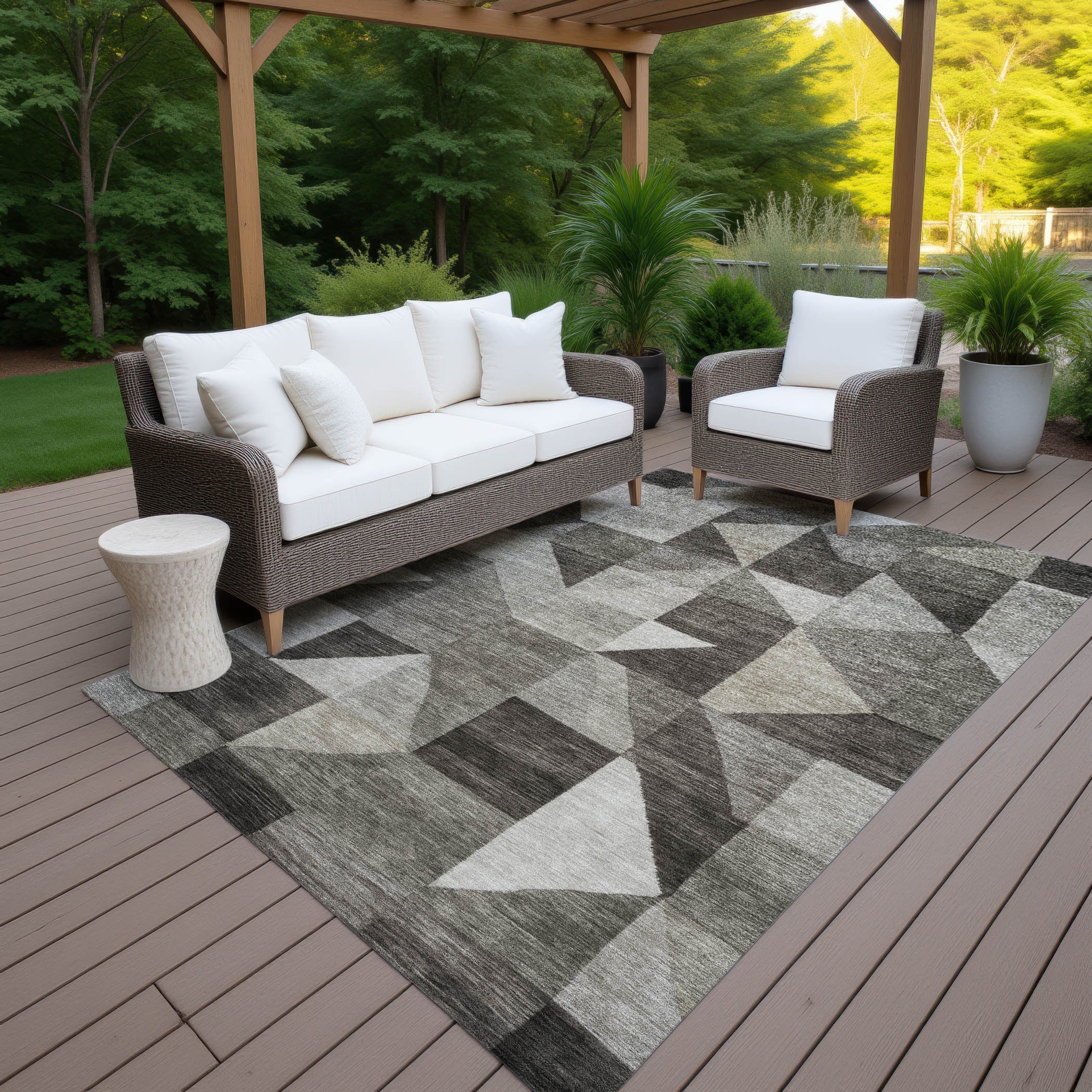 10' X 14' Taupe And Beige Geometric Washable Indoor Outdoor Area Rug - GreatEagleInc