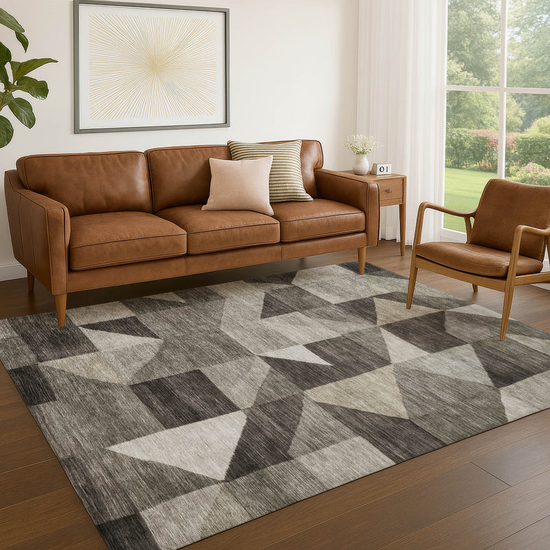 10' X 14' Taupe And Beige Geometric Washable Indoor Outdoor Area Rug - GreatEagleInc