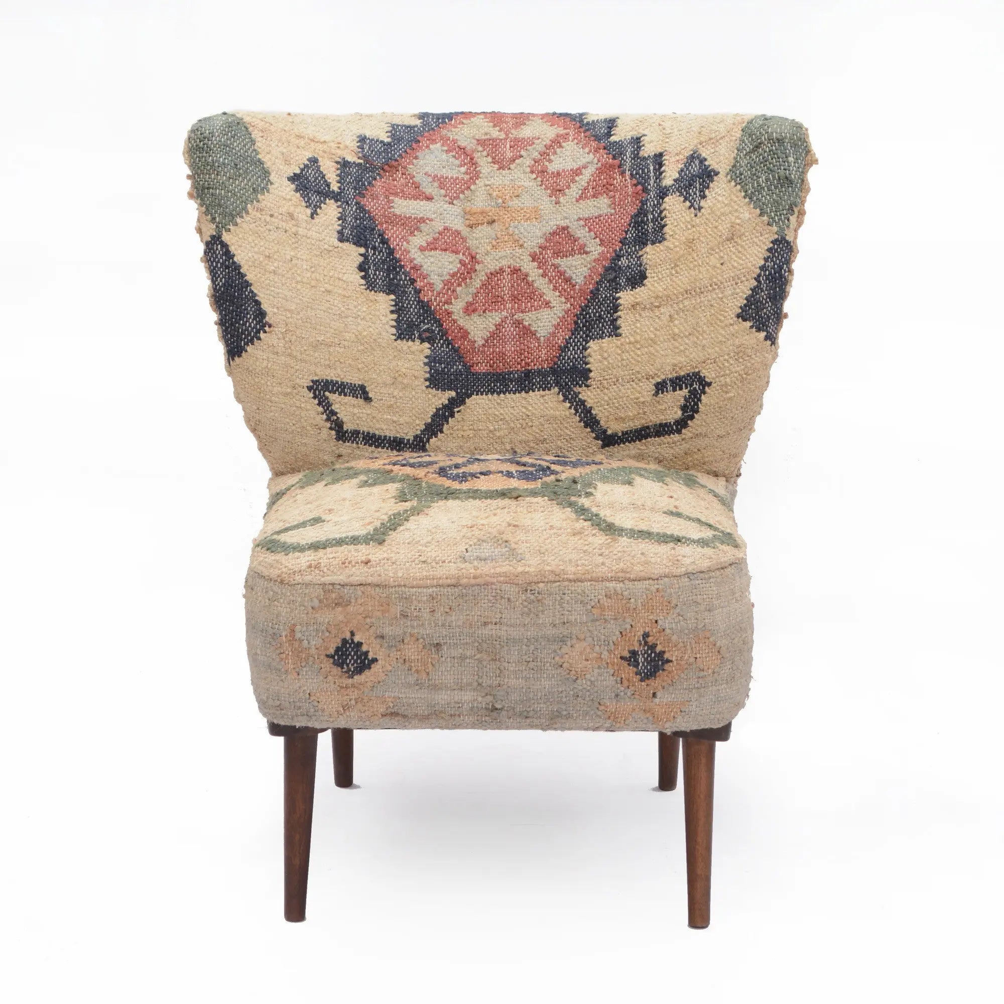 26" Beige Blue and Red  Jute Southwestern Wingback Chair Homeroots Living Room