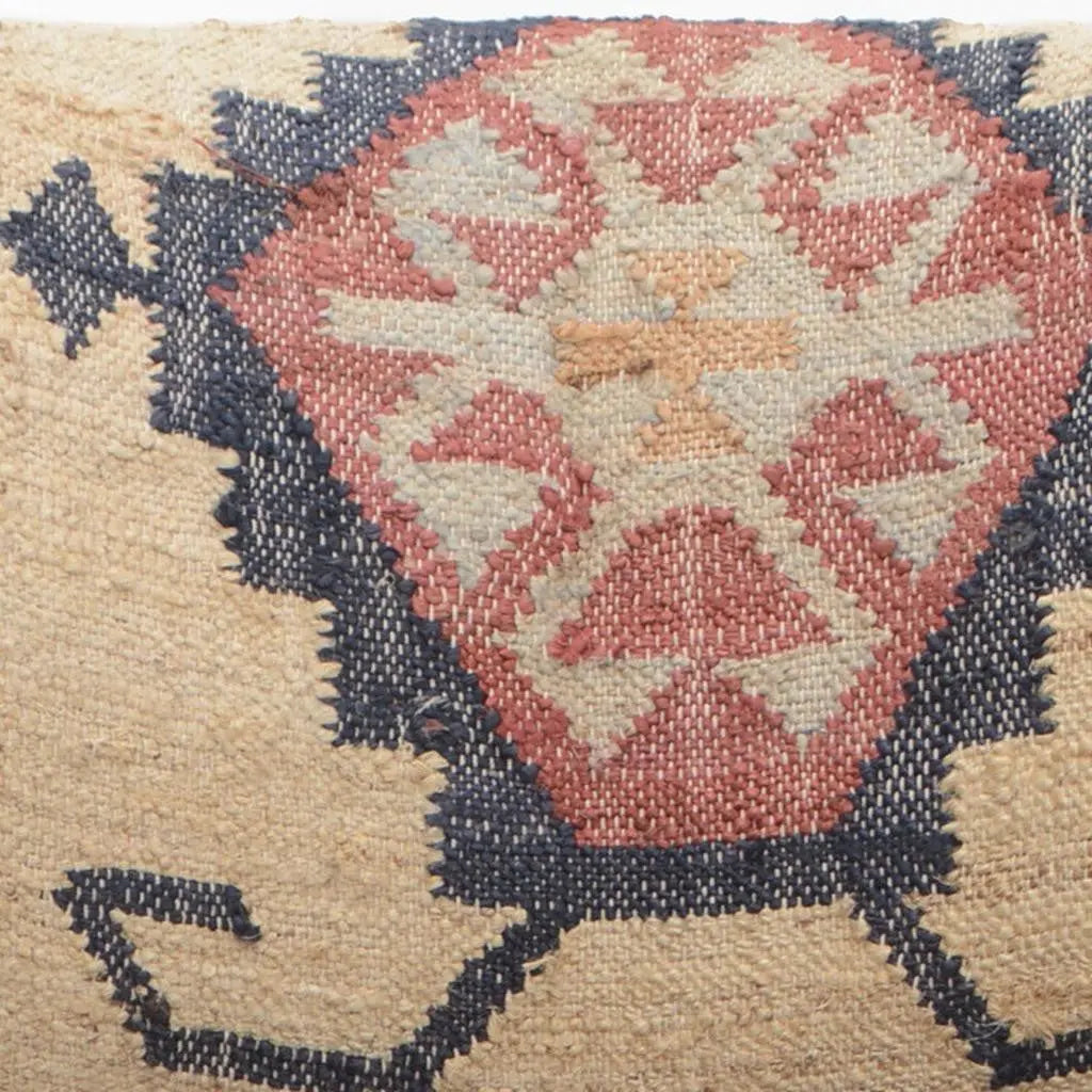 26" Beige Blue and Red  Jute Southwestern Wingback Chair Homeroots Living Room