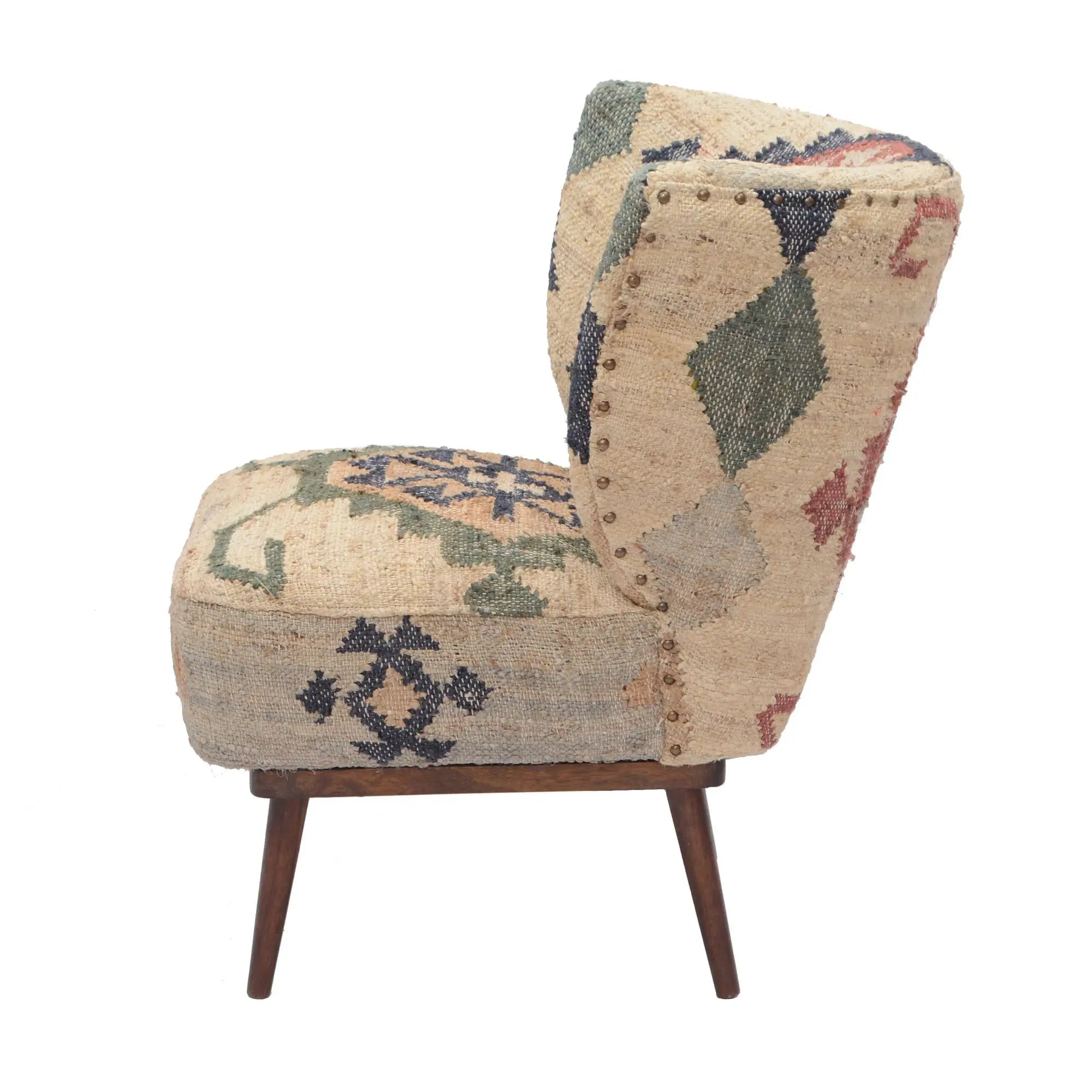 26" Beige Blue and Red  Jute Southwestern Wingback Chair Homeroots Living Room