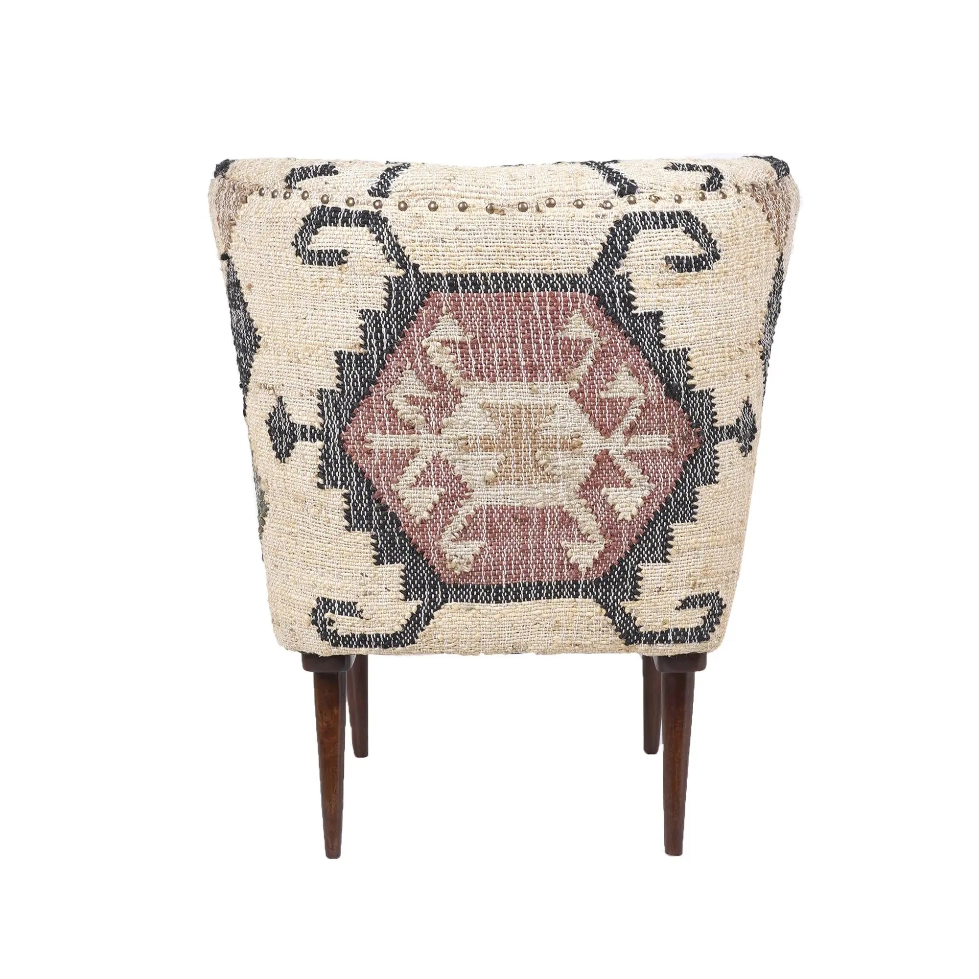 26" Beige Blue and Red  Jute Southwestern Wingback Chair Homeroots Living Room
