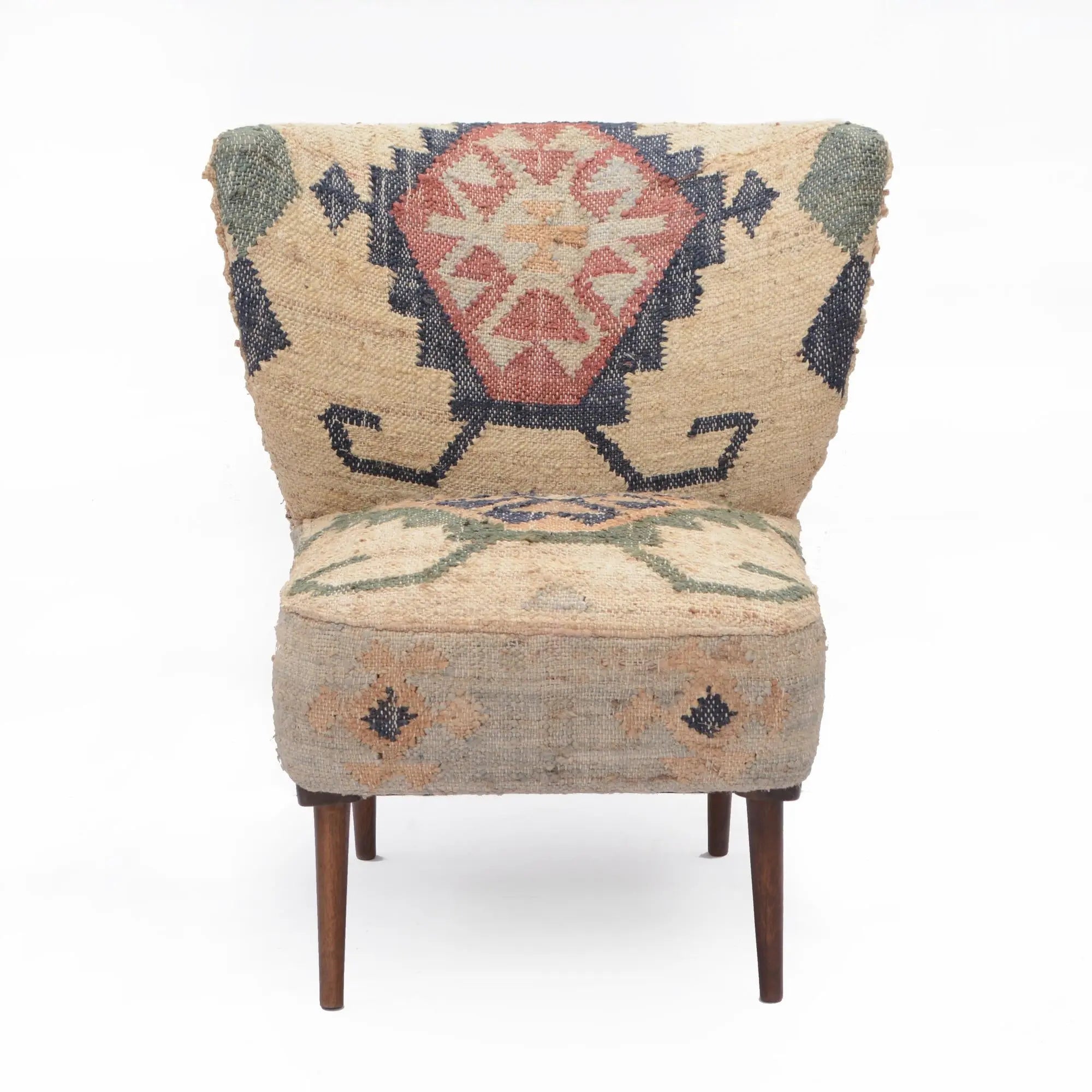 26" Beige Blue and Red  Jute Southwestern Wingback Chair Homeroots Living Room
