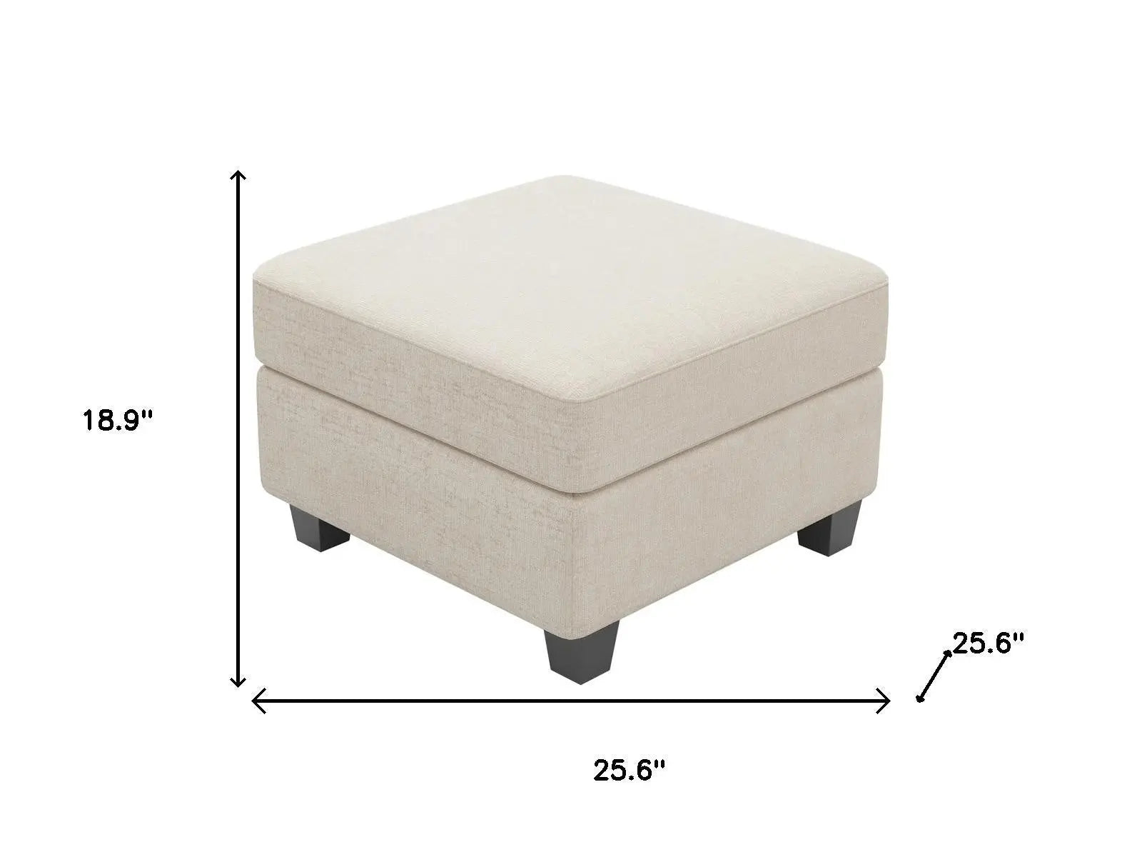26" Beige and Black Chenille Storage Ottoman Homeroots Living Room