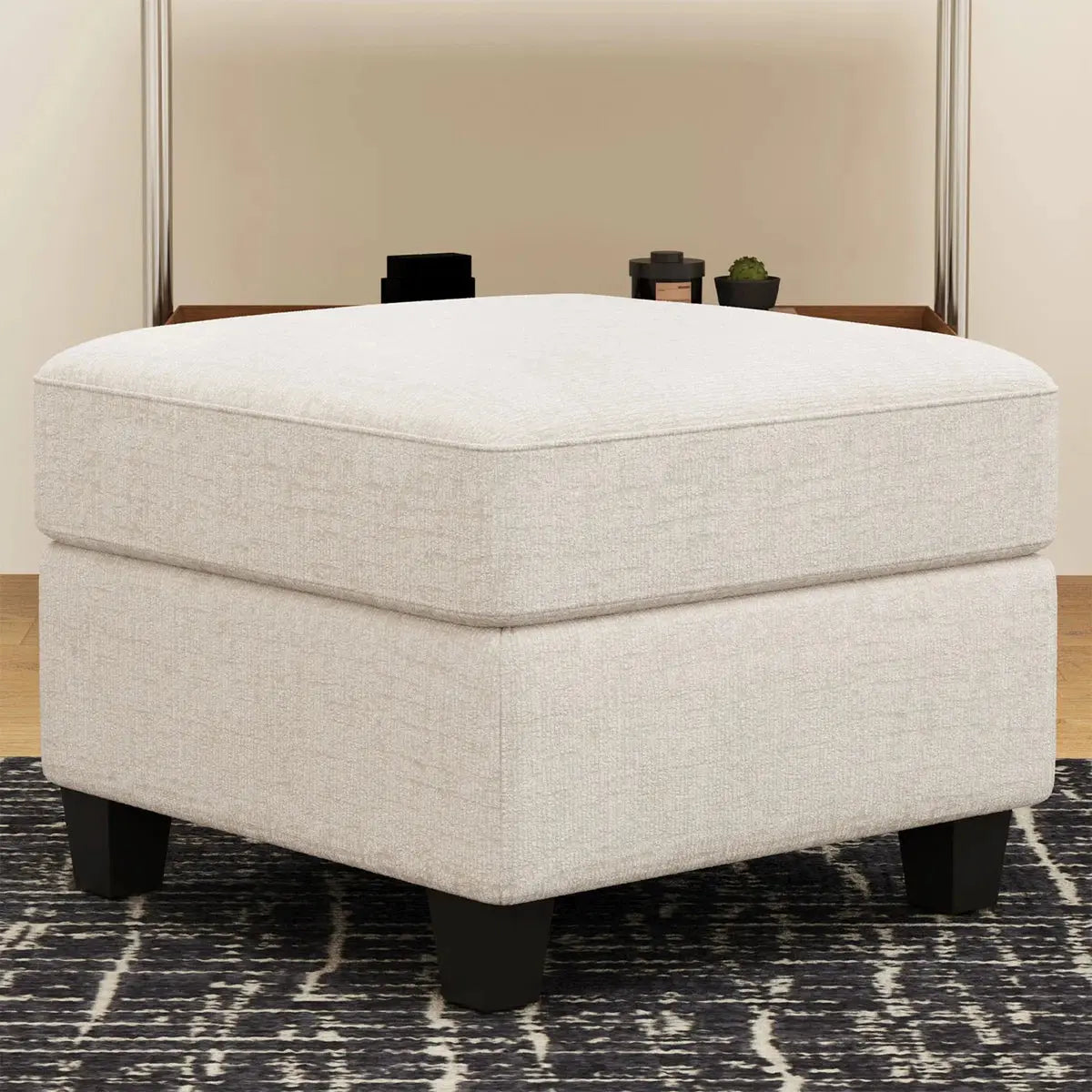 26" Beige and Black Chenille Storage Ottoman Homeroots Living Room