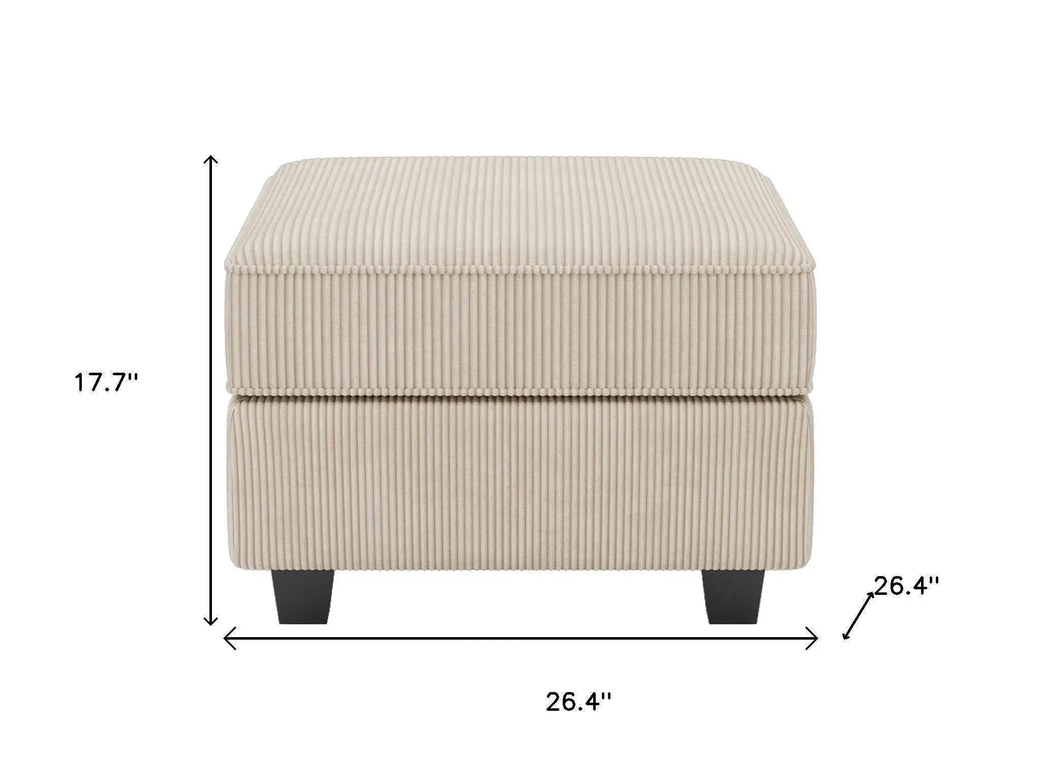 26" Beige and Black Corduroy Storage Ottoman Homeroots Living Room