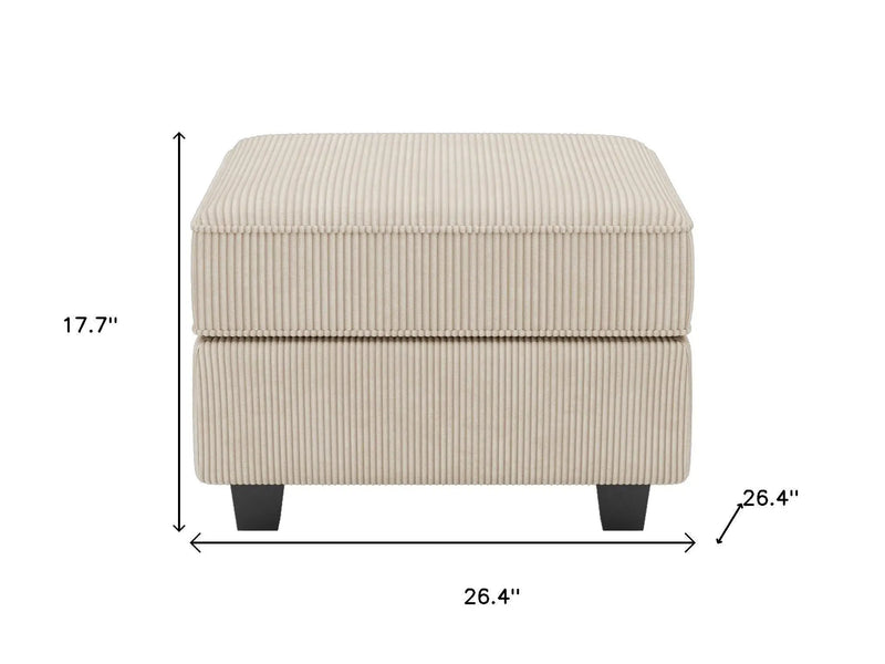 26" Beige and Black Corduroy Storage Ottoman Homeroots Living Room