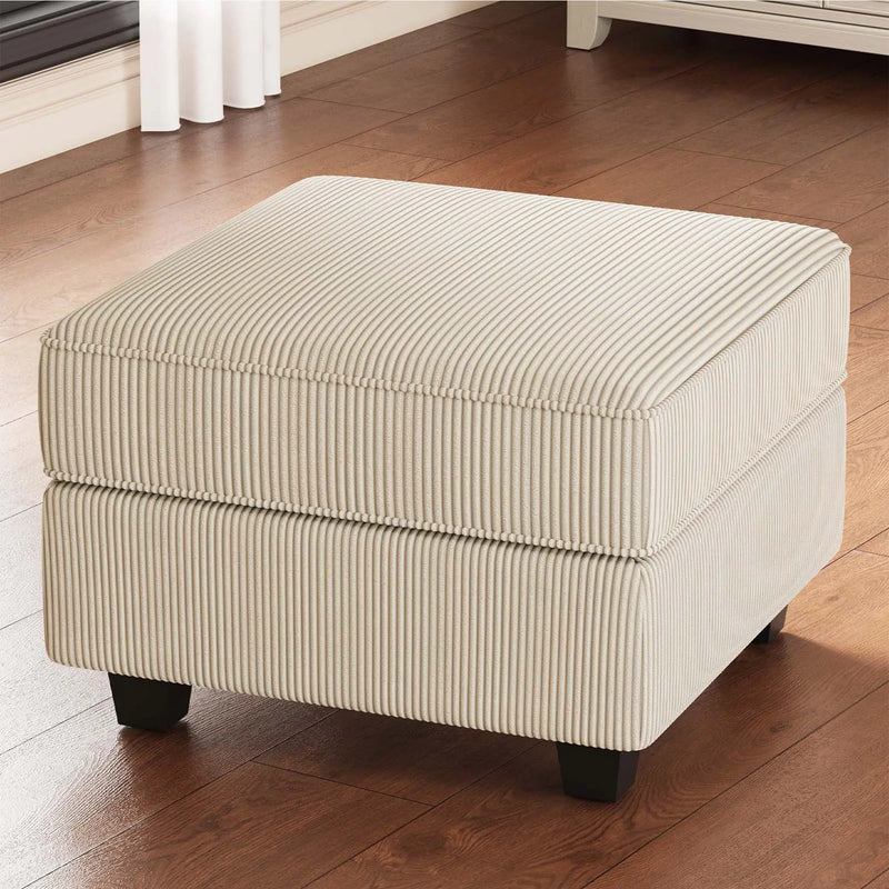 26" Beige and Black Corduroy Storage Ottoman Homeroots Living Room