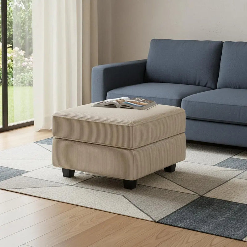 26" Beige and Black Corduroy Storage Ottoman Homeroots Living Room