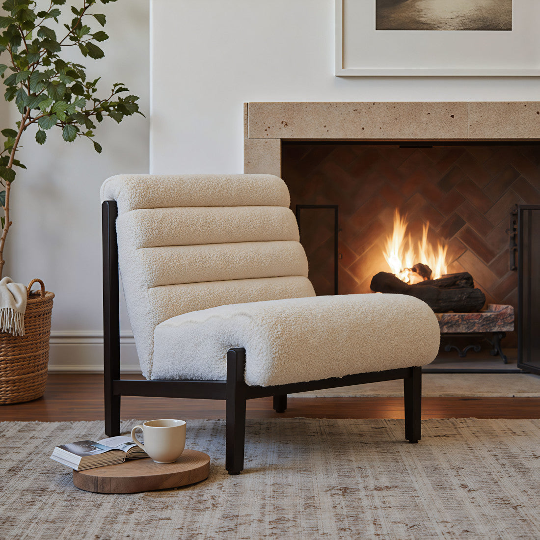 26" Beige and Black Upholstered Side Chair Homeroots Living Room