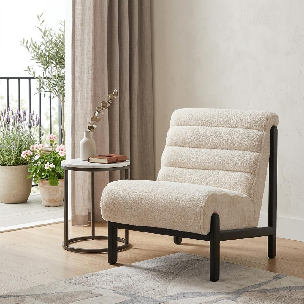 26" Beige and Black Upholstered Side Chair Homeroots Living Room