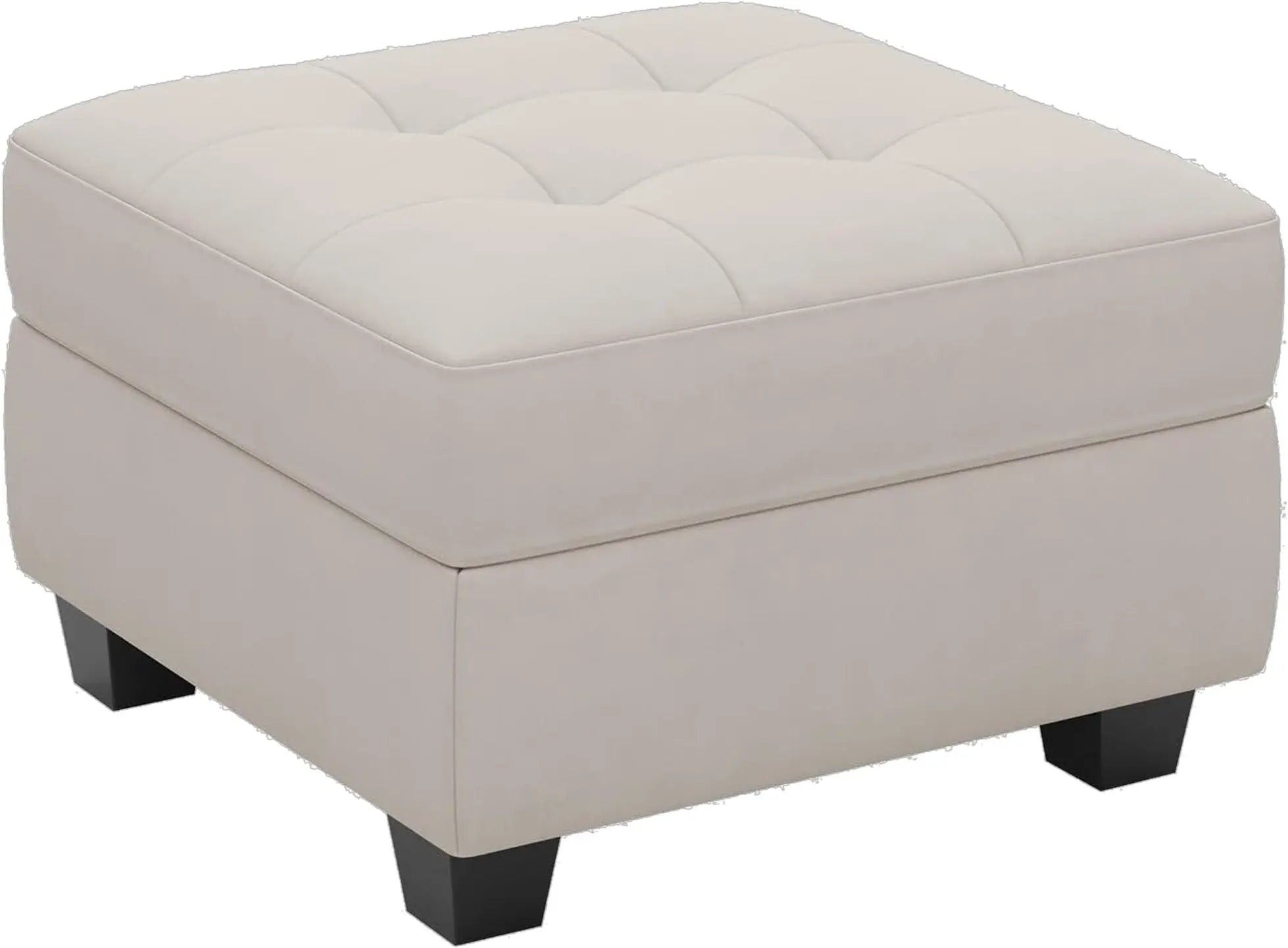 26" Beige and Black Velvet Tufted Storage Ottoman Homeroots Living Room