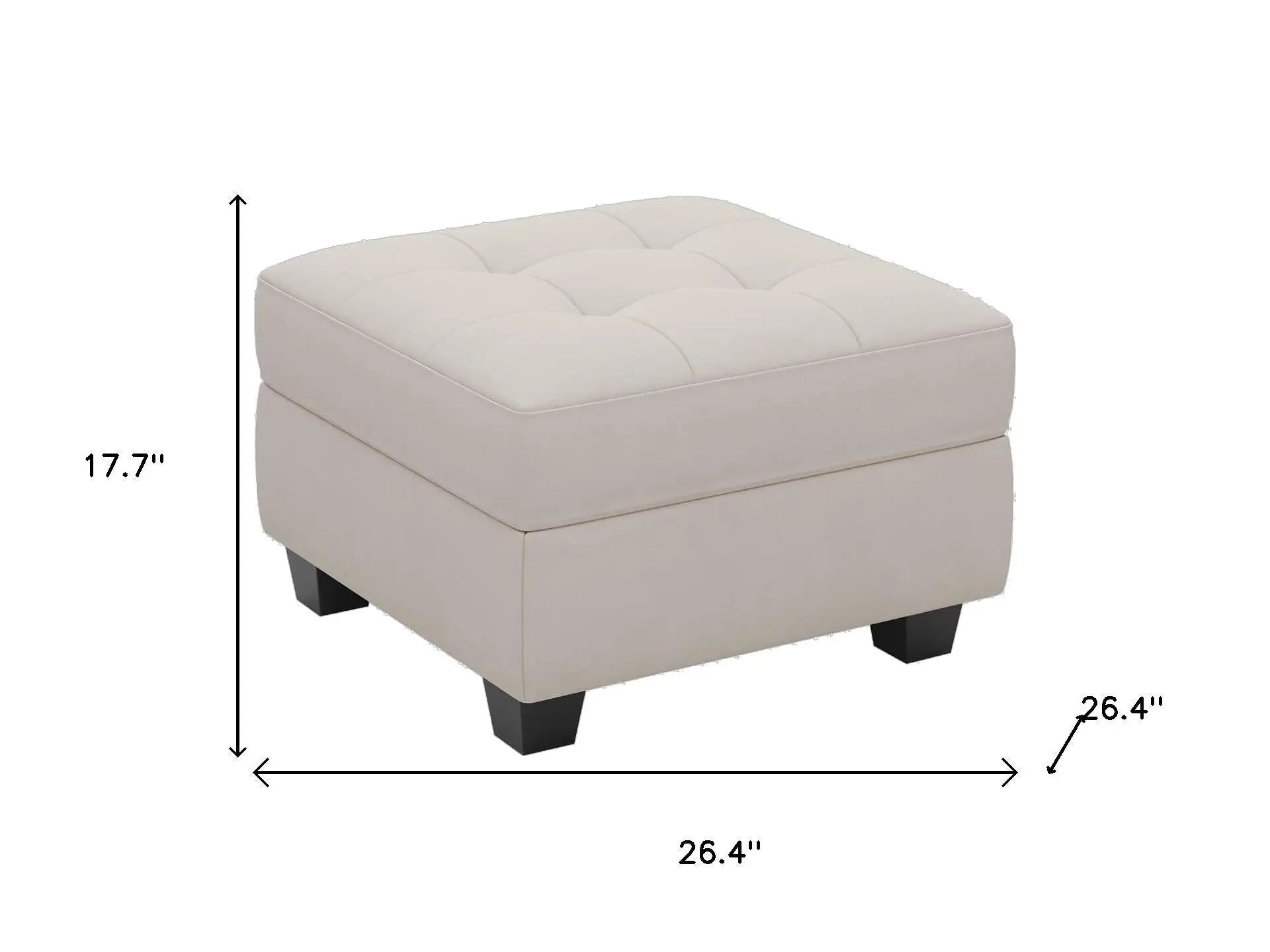 26" Beige and Black Velvet Tufted Storage Ottoman Homeroots Living Room