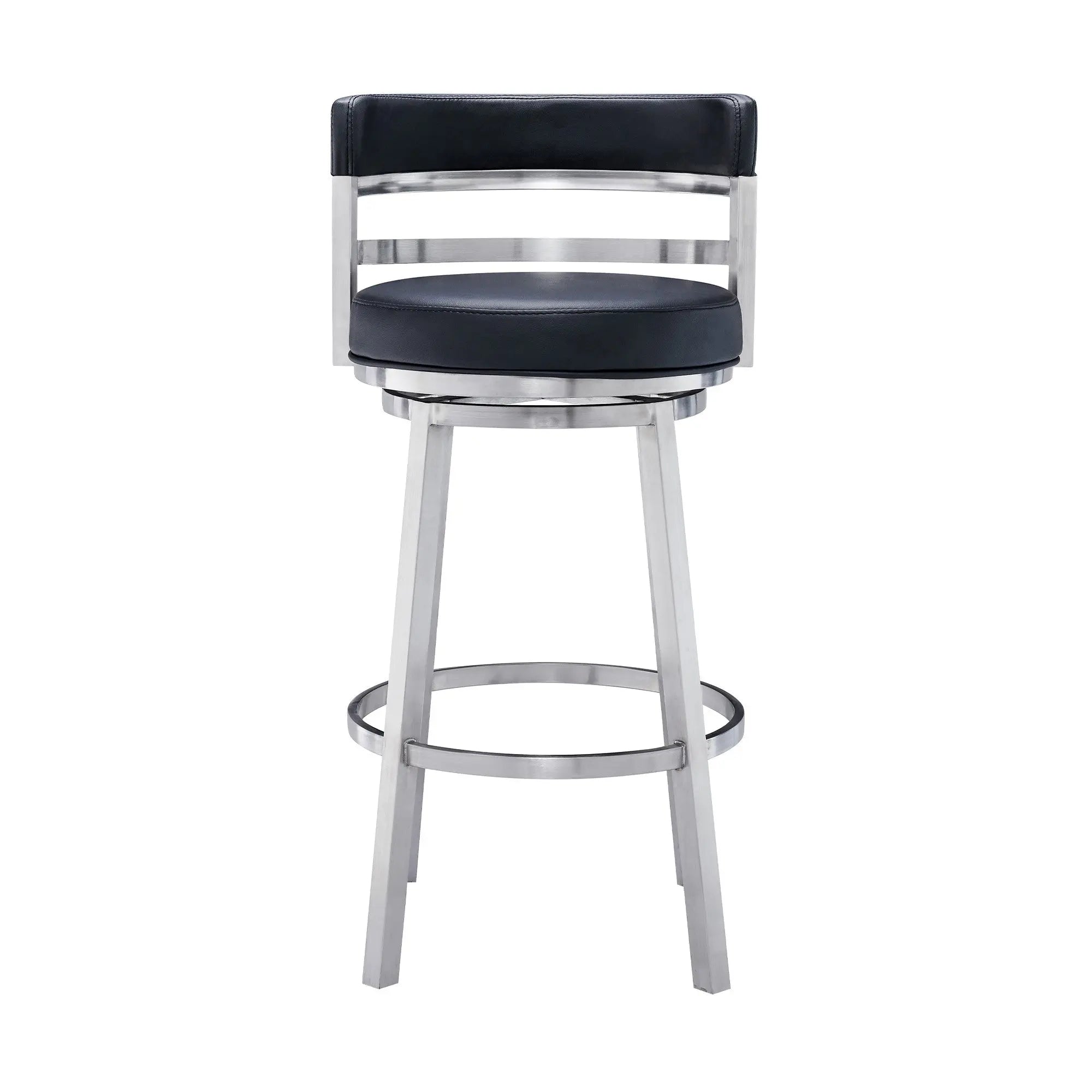 26" Black And Silver Faux Leather And Iron Swivel Low Back Counter Height Bar Chair Homeroots Living Room