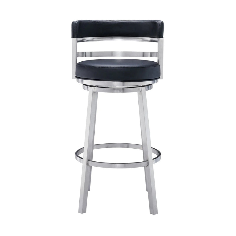 26" Black And Silver Faux Leather And Iron Swivel Low Back Counter Height Bar Chair Homeroots Living Room