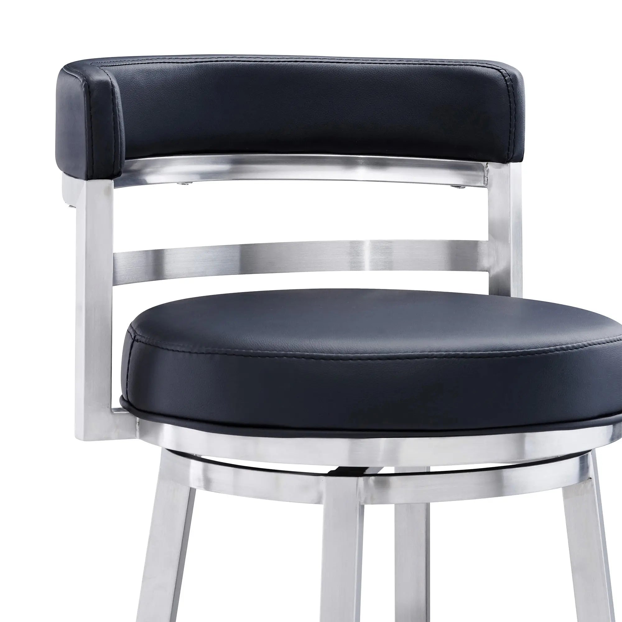 26" Black And Silver Faux Leather And Iron Swivel Low Back Counter Height Bar Chair Homeroots Living Room