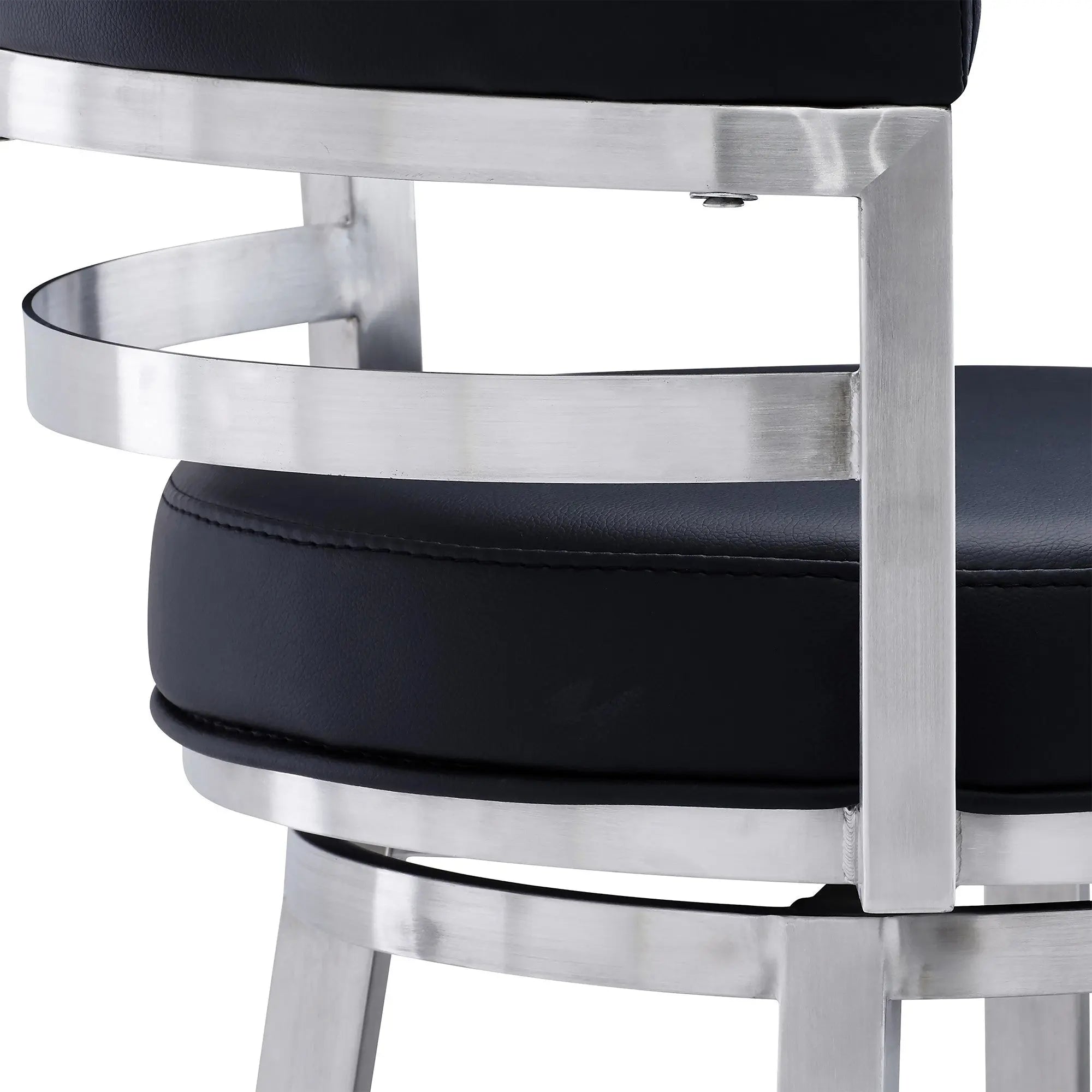 26" Black And Silver Faux Leather And Iron Swivel Low Back Counter Height Bar Chair Homeroots Living Room