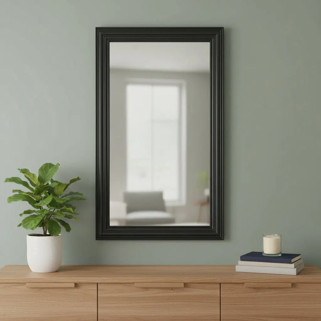 26" Black Beveled Lines Framed Accent Mirror Homeroots Bed & Bath