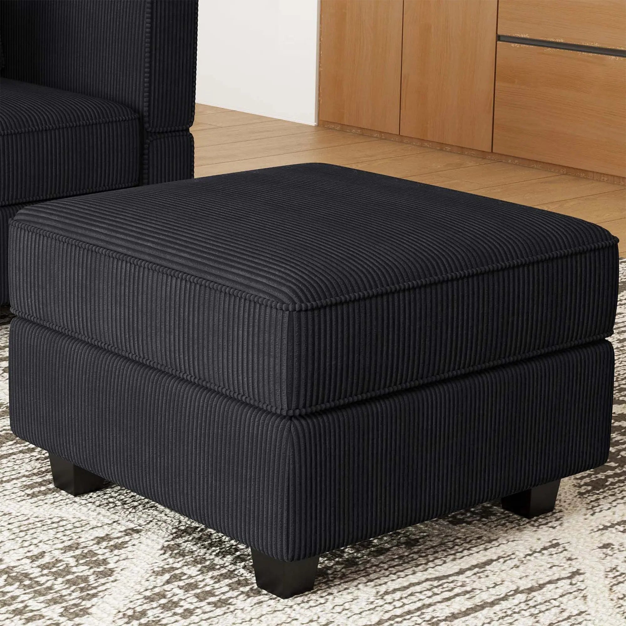 26" Black Corduroy Storage Ottoman Homeroots Living Room
