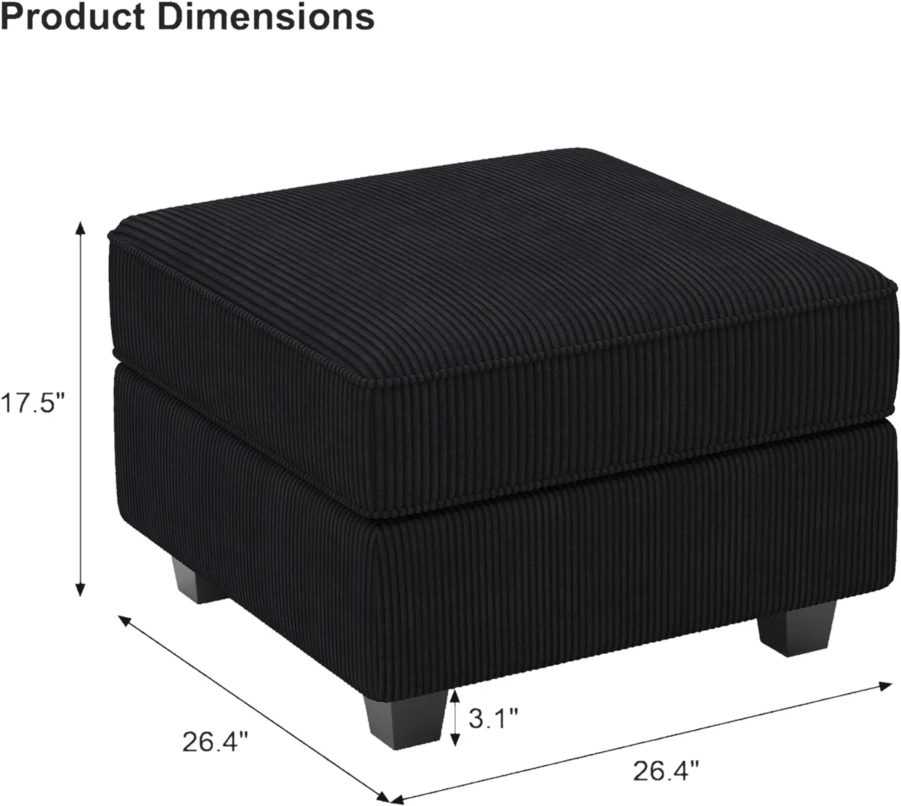 26" Black Corduroy Storage Ottoman Homeroots Living Room