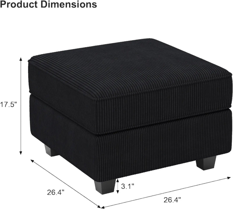 26" Black Corduroy Storage Ottoman Homeroots Living Room