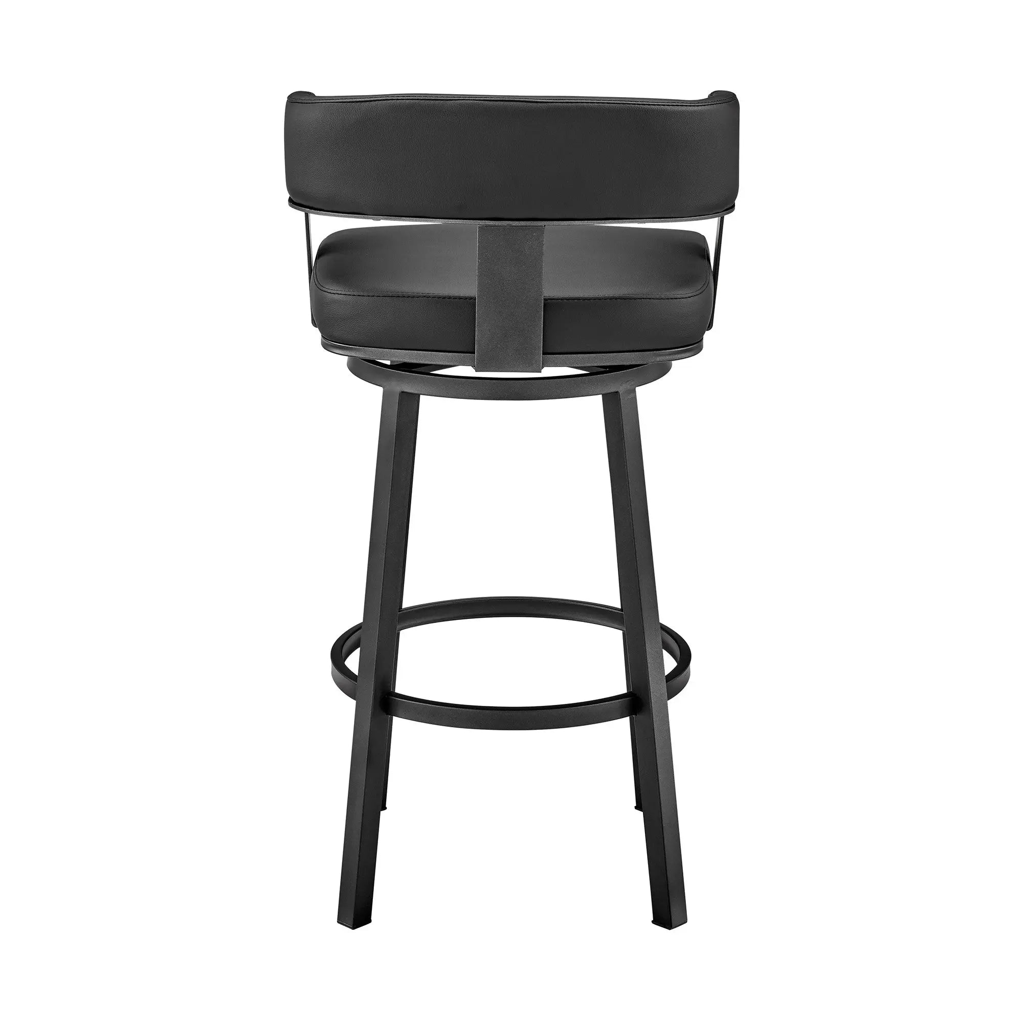 26" Black Faux Leather And Iron Swivel Low Back Counter Height Bar Chair Homeroots Living Room