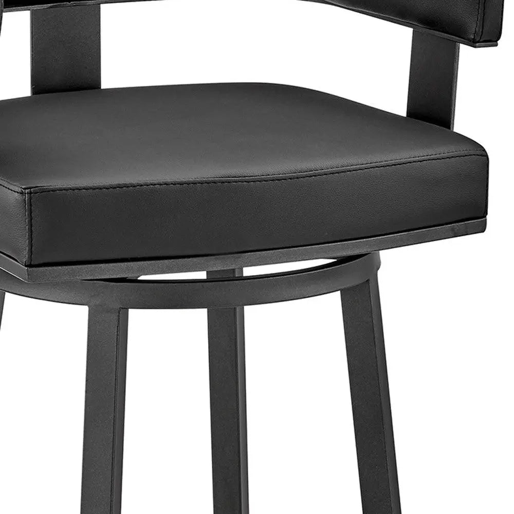 26" Black Faux Leather And Iron Swivel Low Back Counter Height Bar Chair Homeroots Living Room
