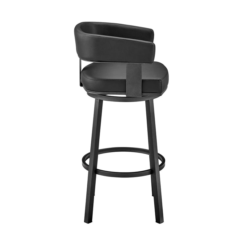 26" Black Faux Leather And Iron Swivel Low Back Counter Height Bar Chair Homeroots Living Room