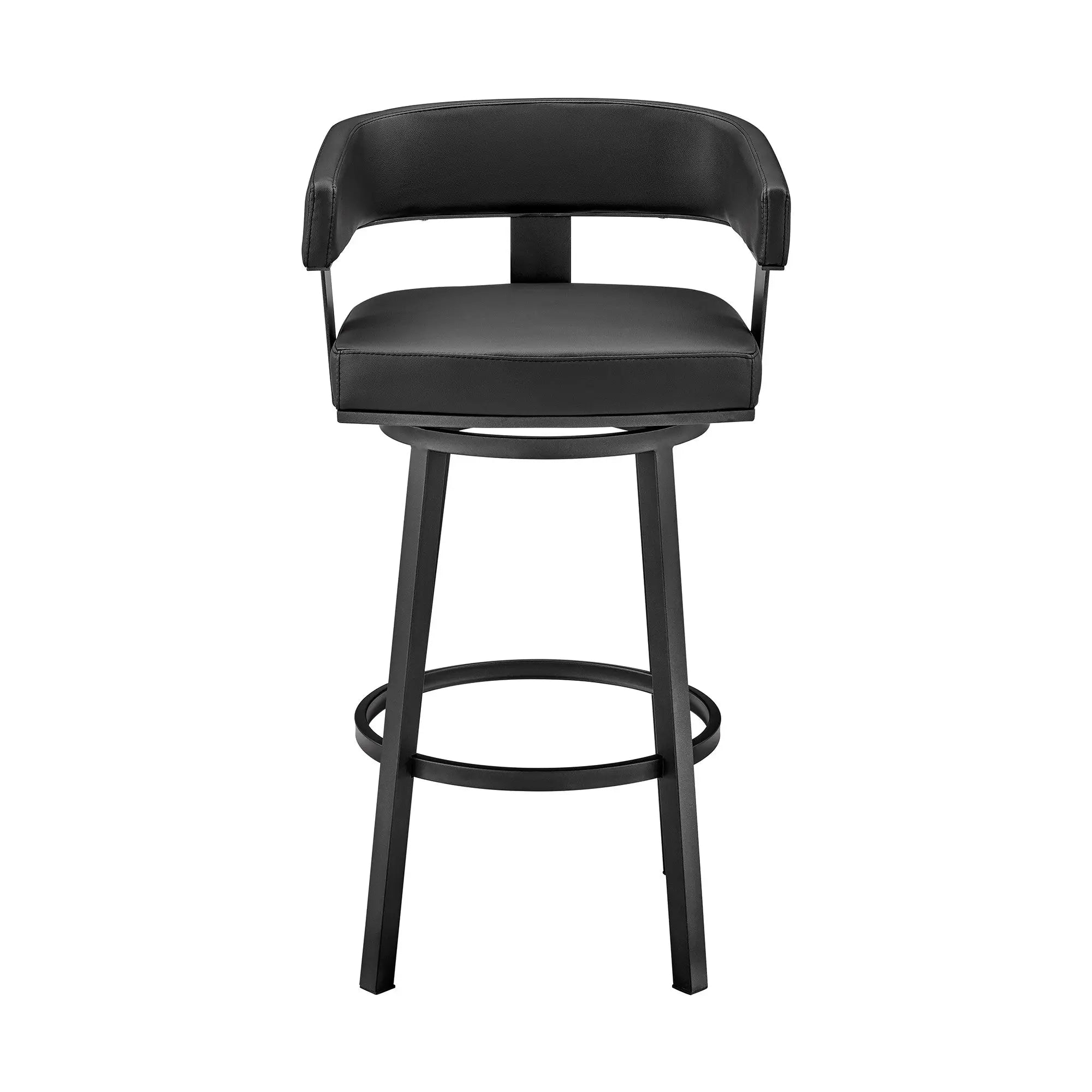 26" Black Faux Leather And Iron Swivel Low Back Counter Height Bar Chair Homeroots Living Room