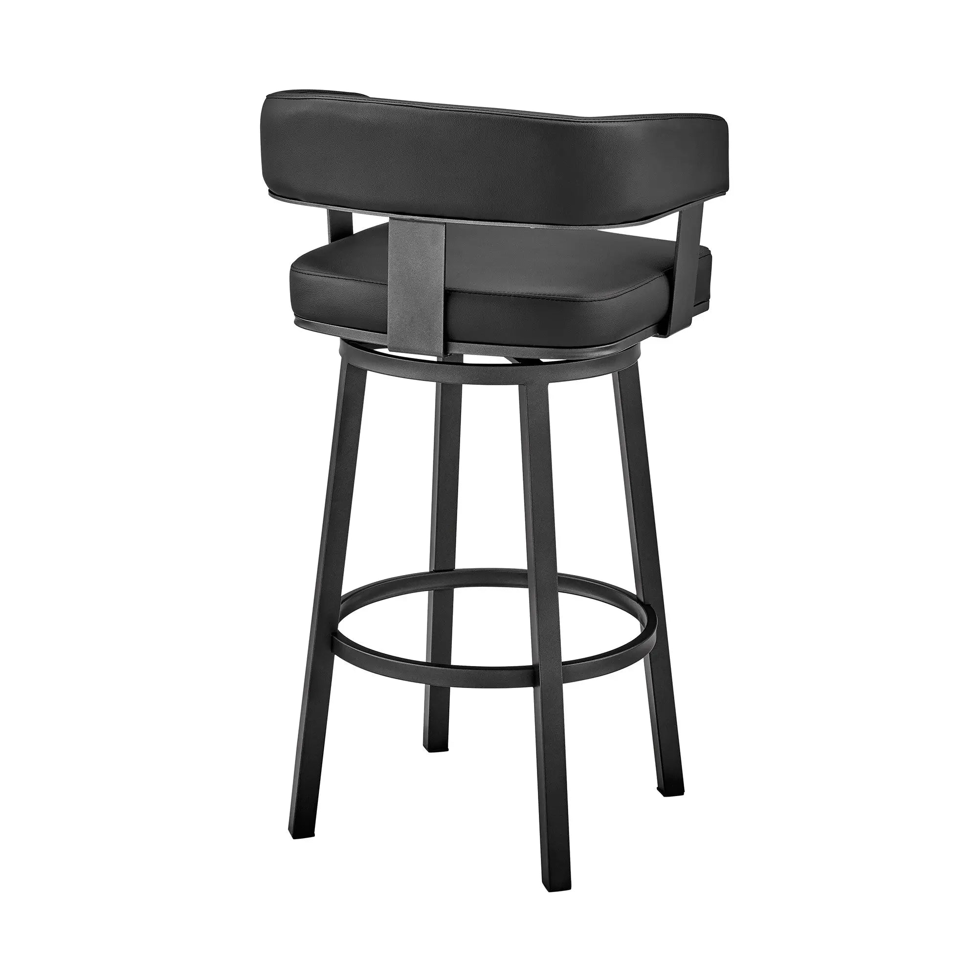 26" Black Faux Leather And Iron Swivel Low Back Counter Height Bar Chair Homeroots Living Room